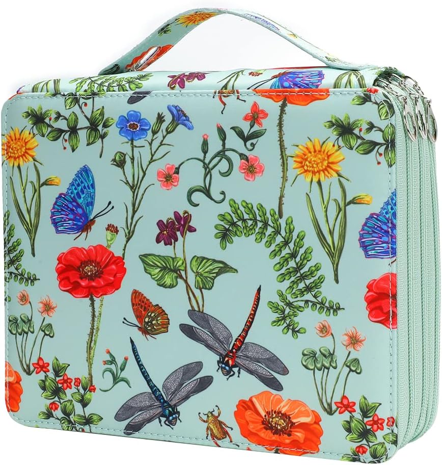 Vomgomfom Estuche para lápices de colores  124 ranuras para lápices con cierre de cremallera, estuche de tela de sarga de gran capacidad para