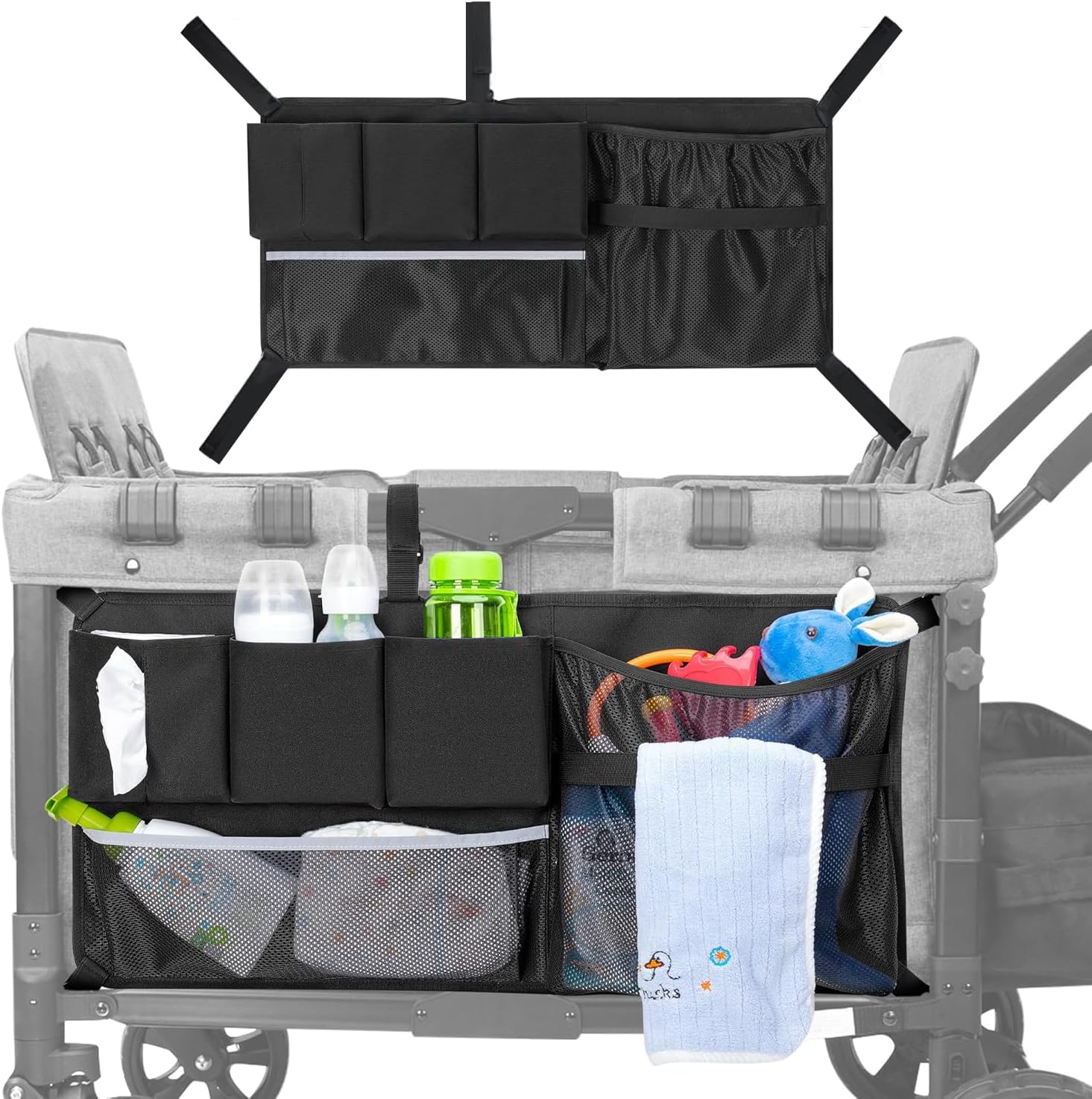Stroller Wagon Cargo Net, Wagon Accessories Organizer Compatible with WONDERFOLD W-Series Models, Large Capacity Mesh Cargo Storage Bag with Sorting Pockets Compatible with Keenz Wagon (wagon net)