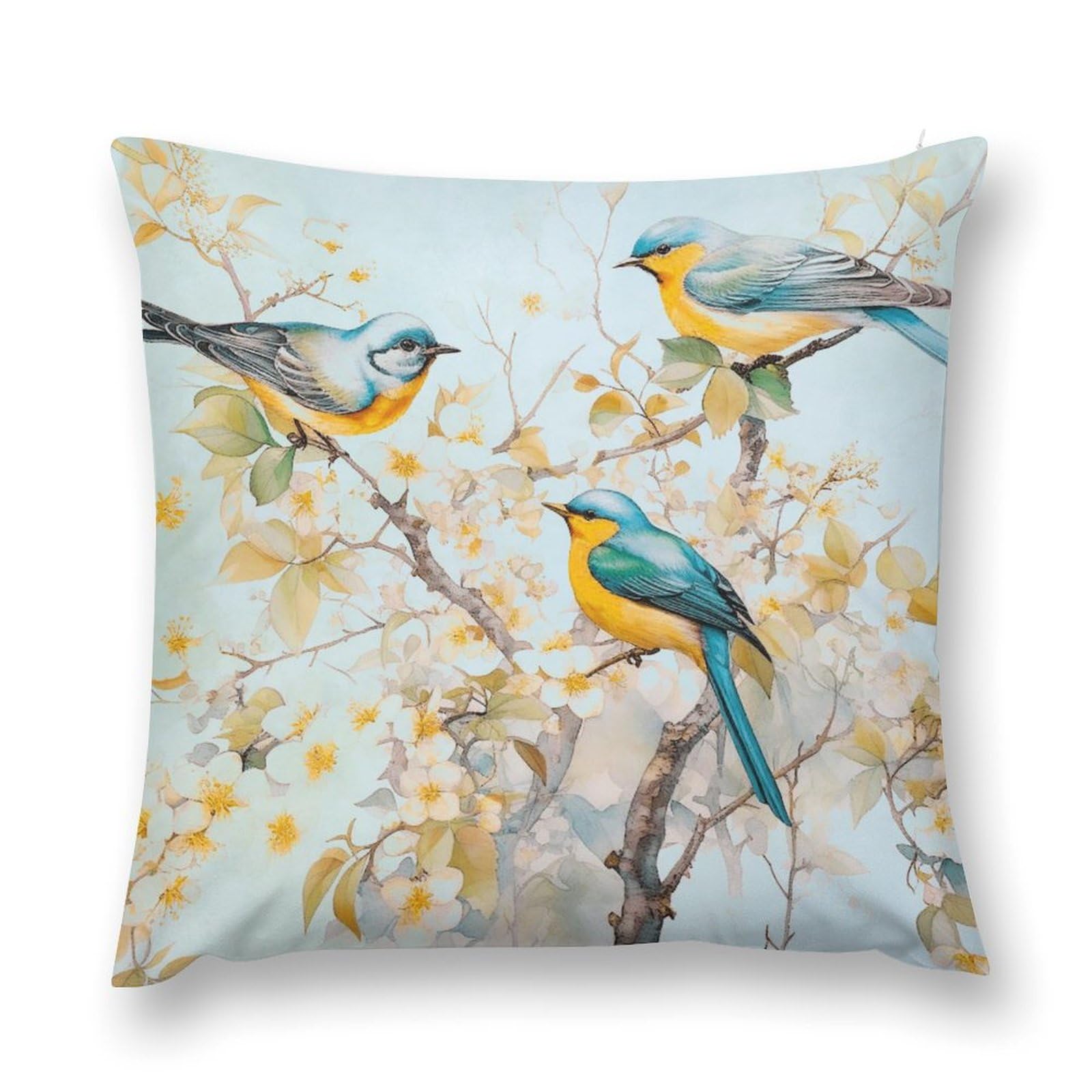 Throw Pillow Covers 18x18 Double Sided Velvet Birds Branch Decorative Pillowcase Couch Pillows for Bedroom Living Room Outdoor