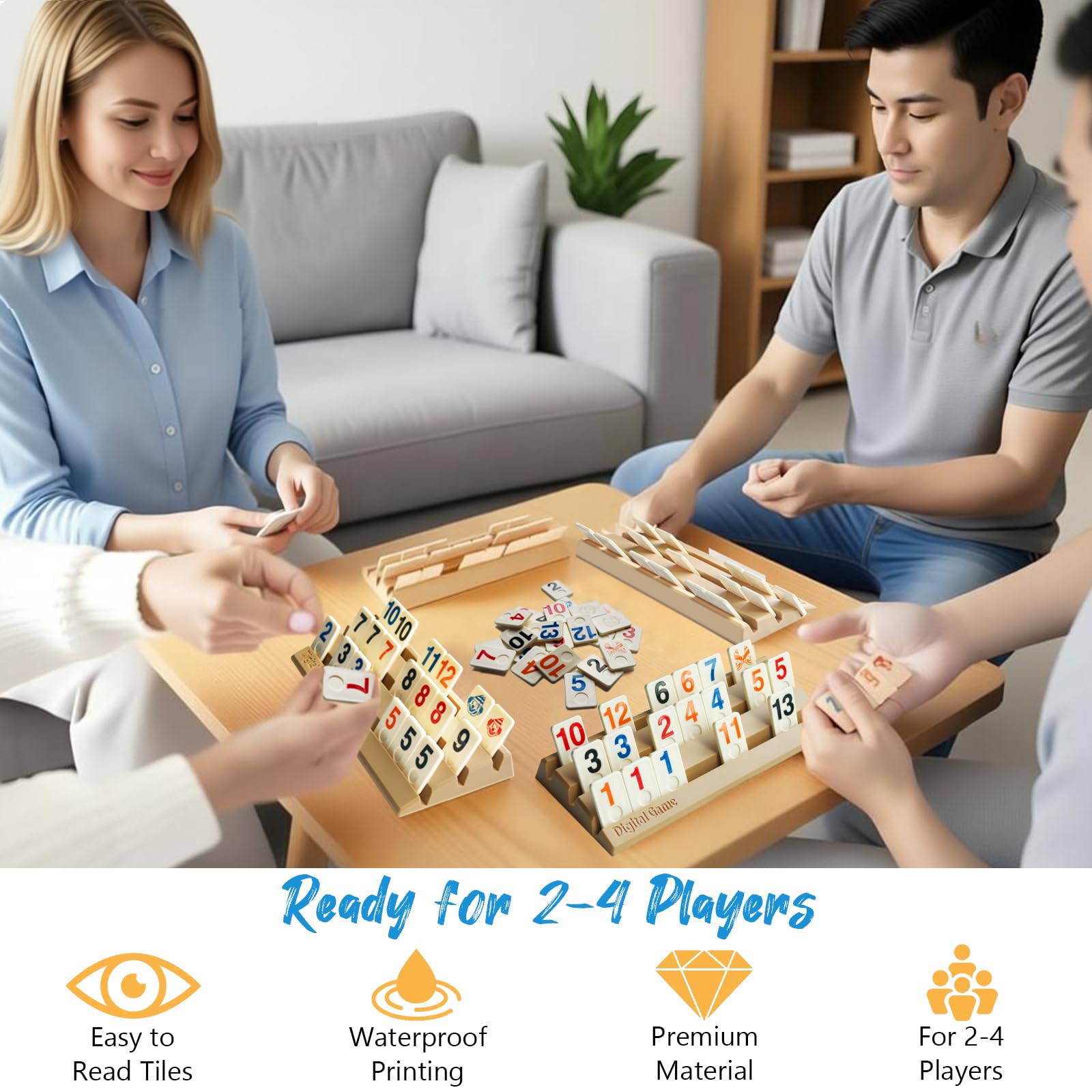 Rummy Reisespiel Set, Rummy Titel Set mit Zahlen Okey Spiel Set, 112 Spielsteinen & 4 Halter, Tragbares Brettspiel Strategie für 2-4 Spieler, Erwachsene Und Familie