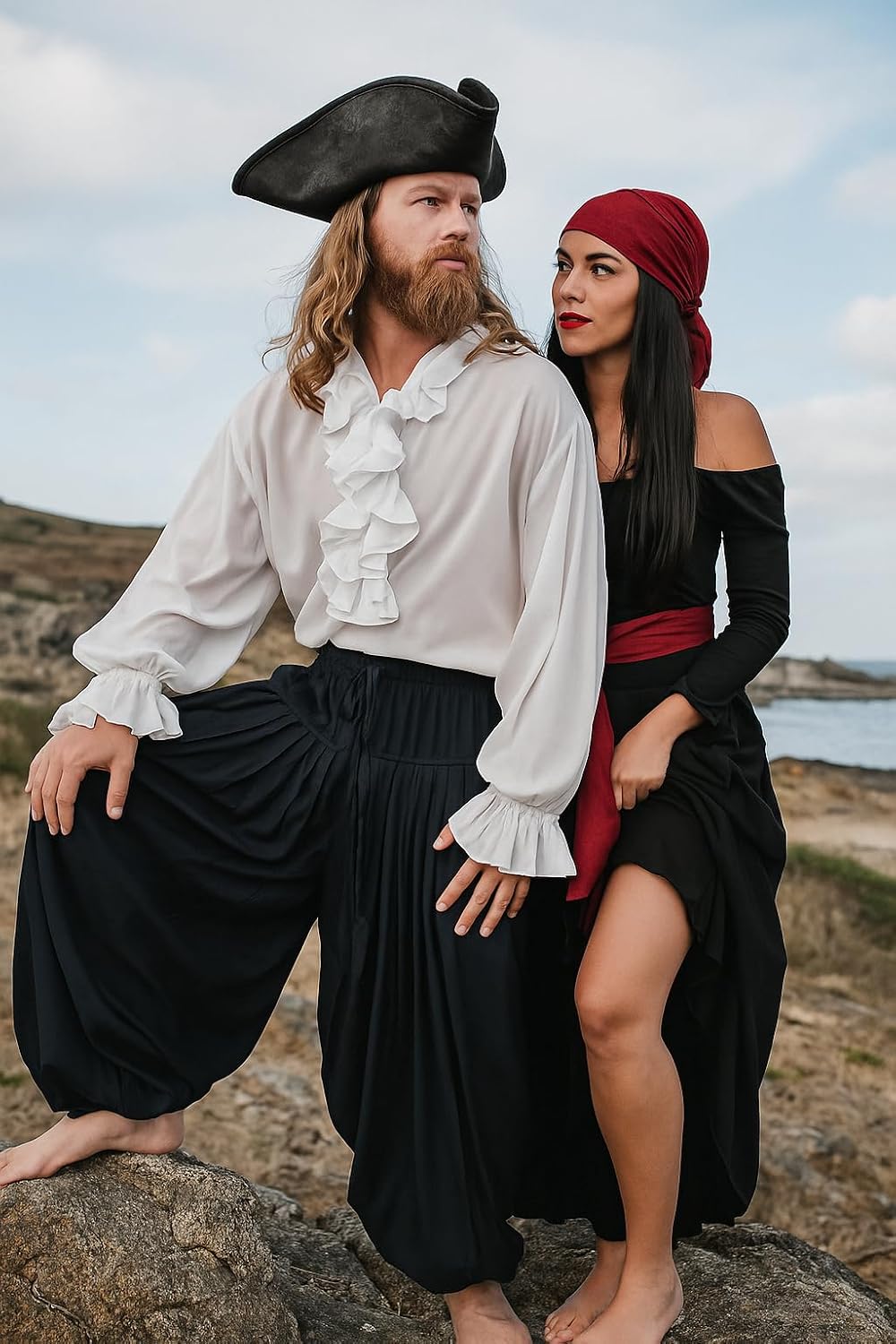 ThePirateDressing Medieval Renaissance Pirate Patiala Pants Costume [Black]