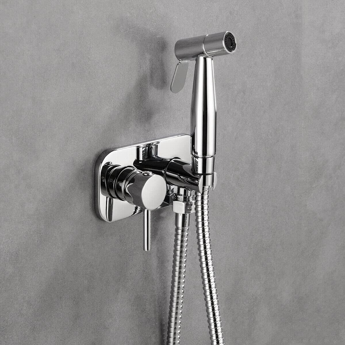 TRUSTMI doccetta per bidet a mano Miscelatore caldo e freddo in ottone a parete pannolini per bambini shattaf douche kit, Cromo 1