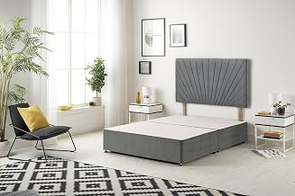 Bed Centre Platinum Charcoal Plush Divan Bed Base With Same Headboard And Storage Drawer-3FT Single,(Single 90 x 190 cm, No Drawer, With Headboard)