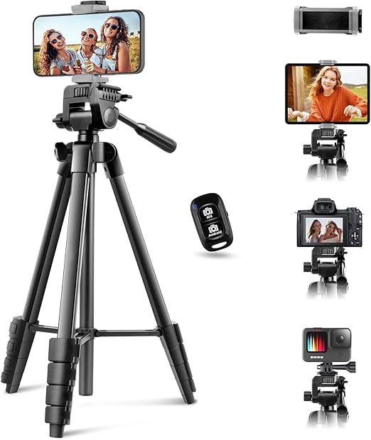 64” Phone&Tablet Tripod, Aureday Cell Phone Tripod for iPhone with Wireless Remote and Phone Holder, Extendable iPad Holder Stand for Video Recording/Makeup/Live Streaming