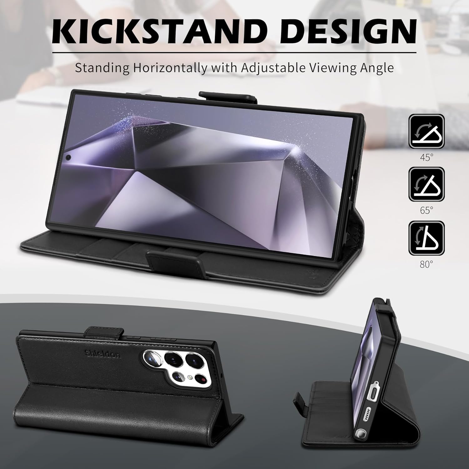 SHIELDON Wallet Case for Galaxy S25 Ultra 6.9", Genuine Leather Folio Case with Kickstand RFID Blocking Card Holder Magnetic Protective Phone Cover Compatible with Galaxy S25 Ultra 2025 - Black - Image 5