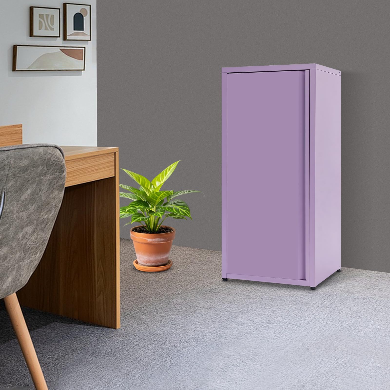 Armadietto in metallo con porta singola, con 2 ripiani regolabili in altezza, robusto metallo per ufficio, scuola, soggiorno, 40 x 35 x 88 cm (viola)
