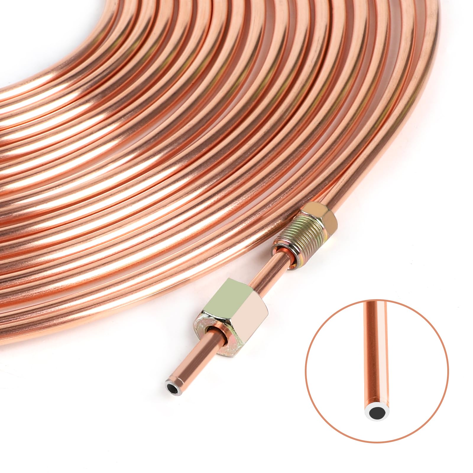 LALAGO Tubo di Freno in Rame, 10m Ø3/16" (4,75mm), con 20 Dadi, Linea del Freno in Acciaio con Rame, Tubo in Acciaio Rivestito in Rame per Tubo di Freno, Kit di Linee Freno Generale per Automobile