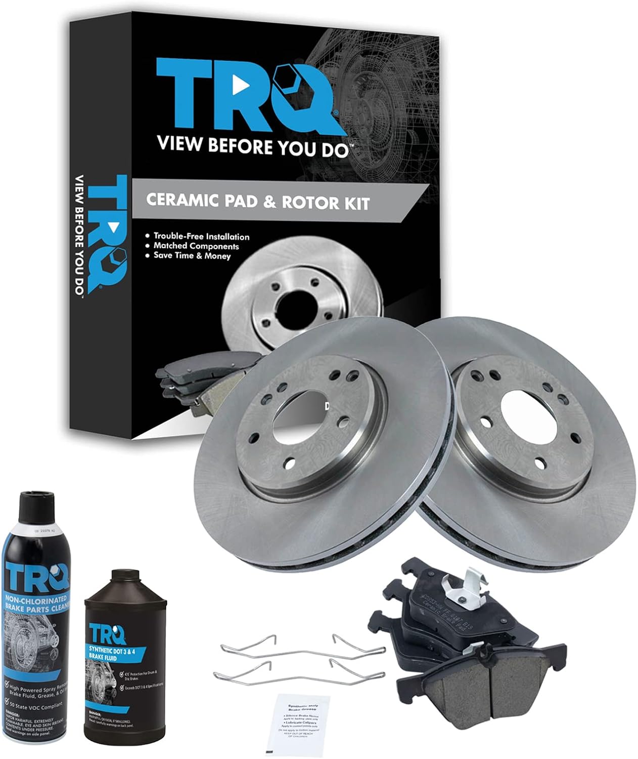 TRQ Front Brake Pad & Rotor Kit Ceramic Compatible with 2004-2007 Chrysler Crossfire 1998-2003 Mercedes-Benz CLK320 1999-2003 CLK430 1998-1999 E300 1996-2003 E320 1998-2002 E430 2001-2004 SLK320