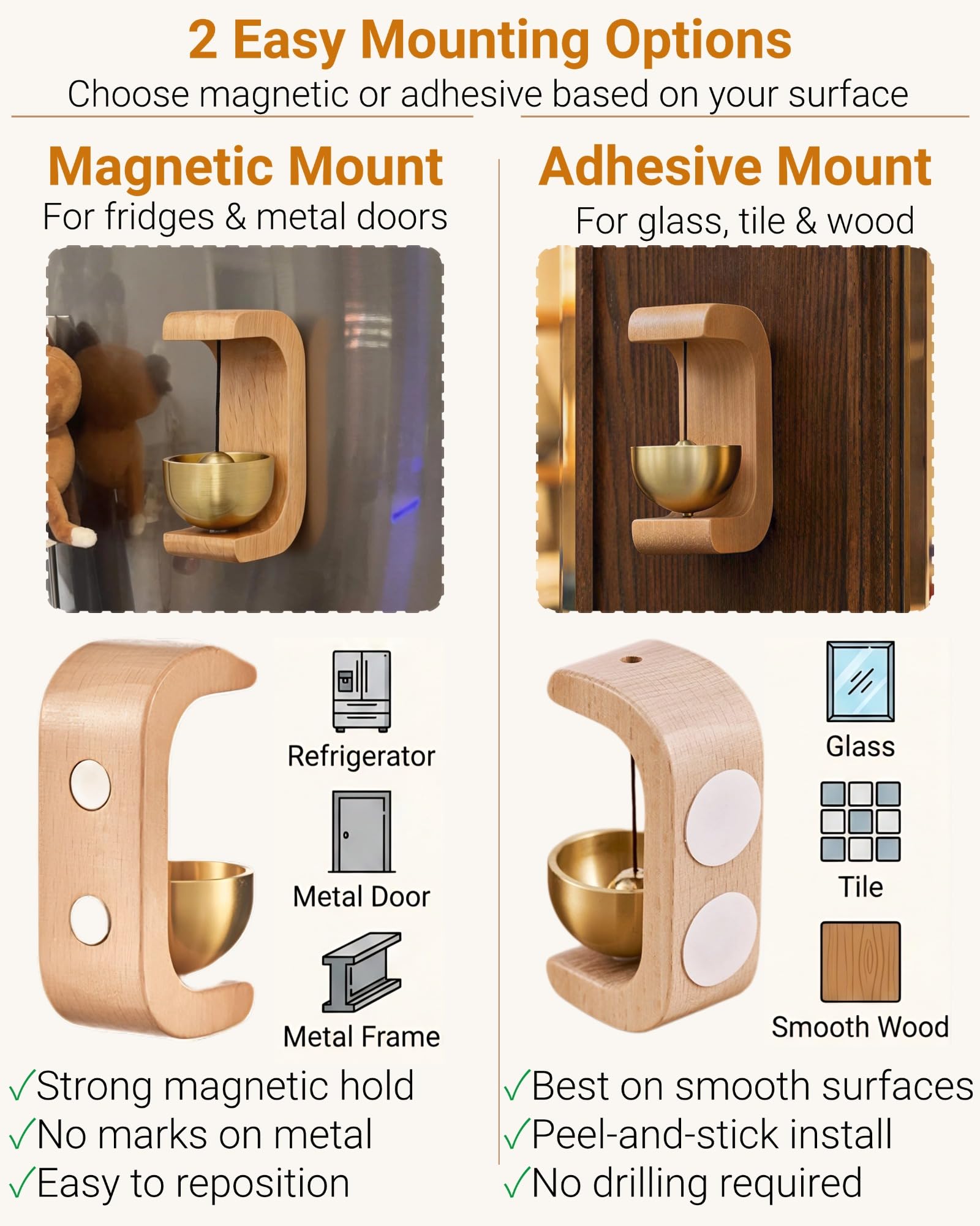 Magnetic Door Chime - Wooden Bell for Home & Shop -5