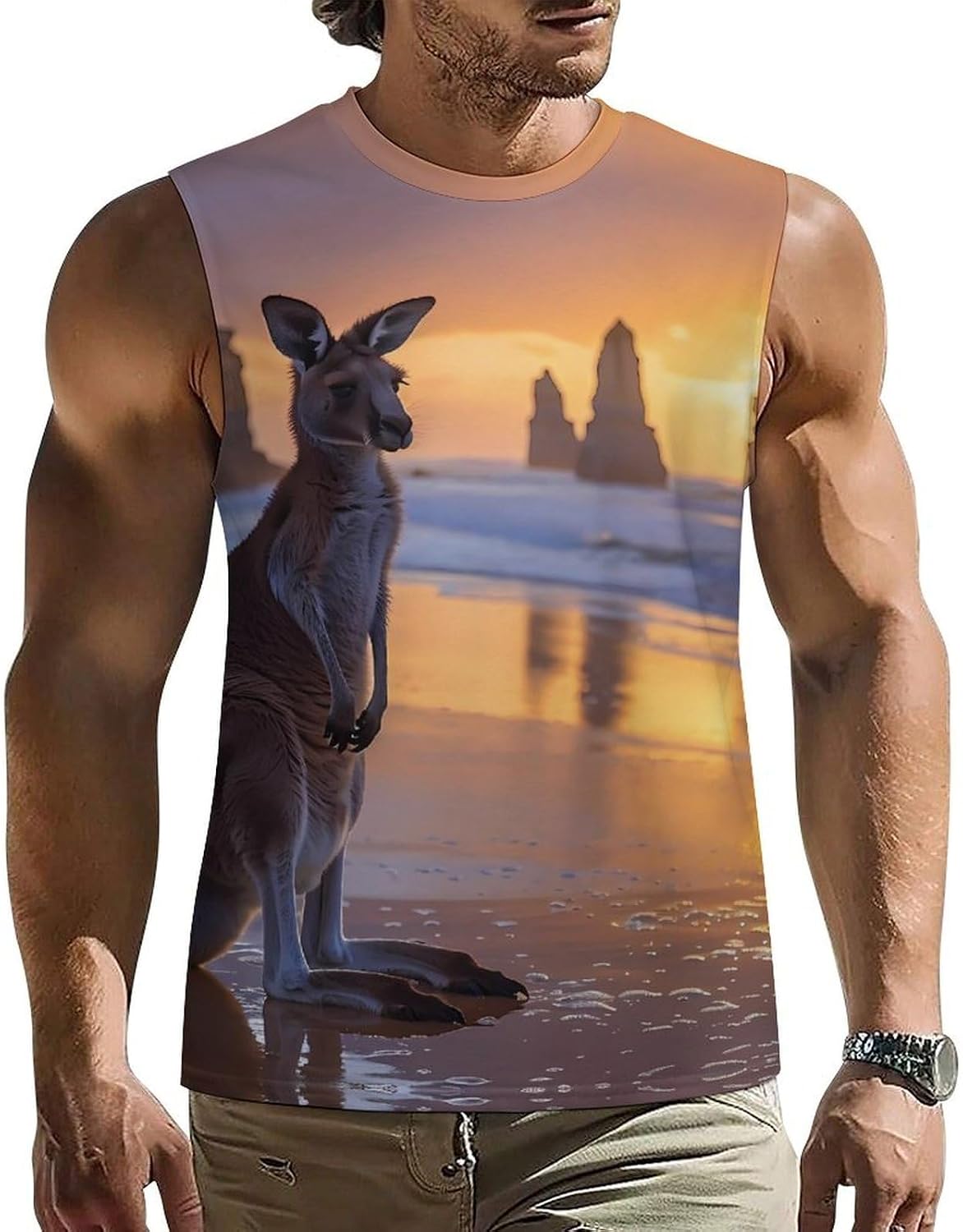 Kangarooes at Twelve Apostle Men Summer Sleeveless Crew Neck Top 5XL
