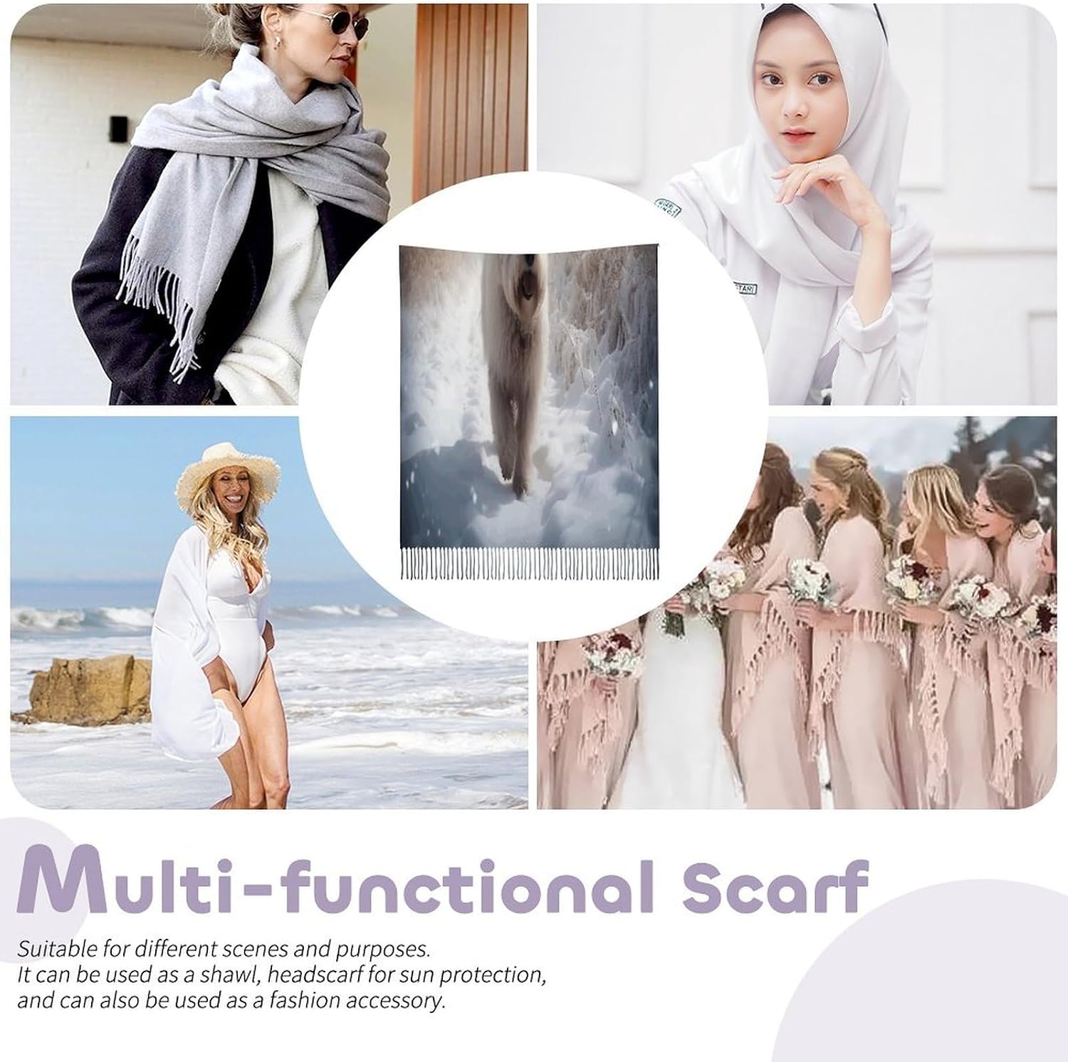 Puppy in Snow Winter Scarf for Women Soft Tassel Scarves Oversized Wraps Long Shawl Cold Weather Thick Blanket Scarfs