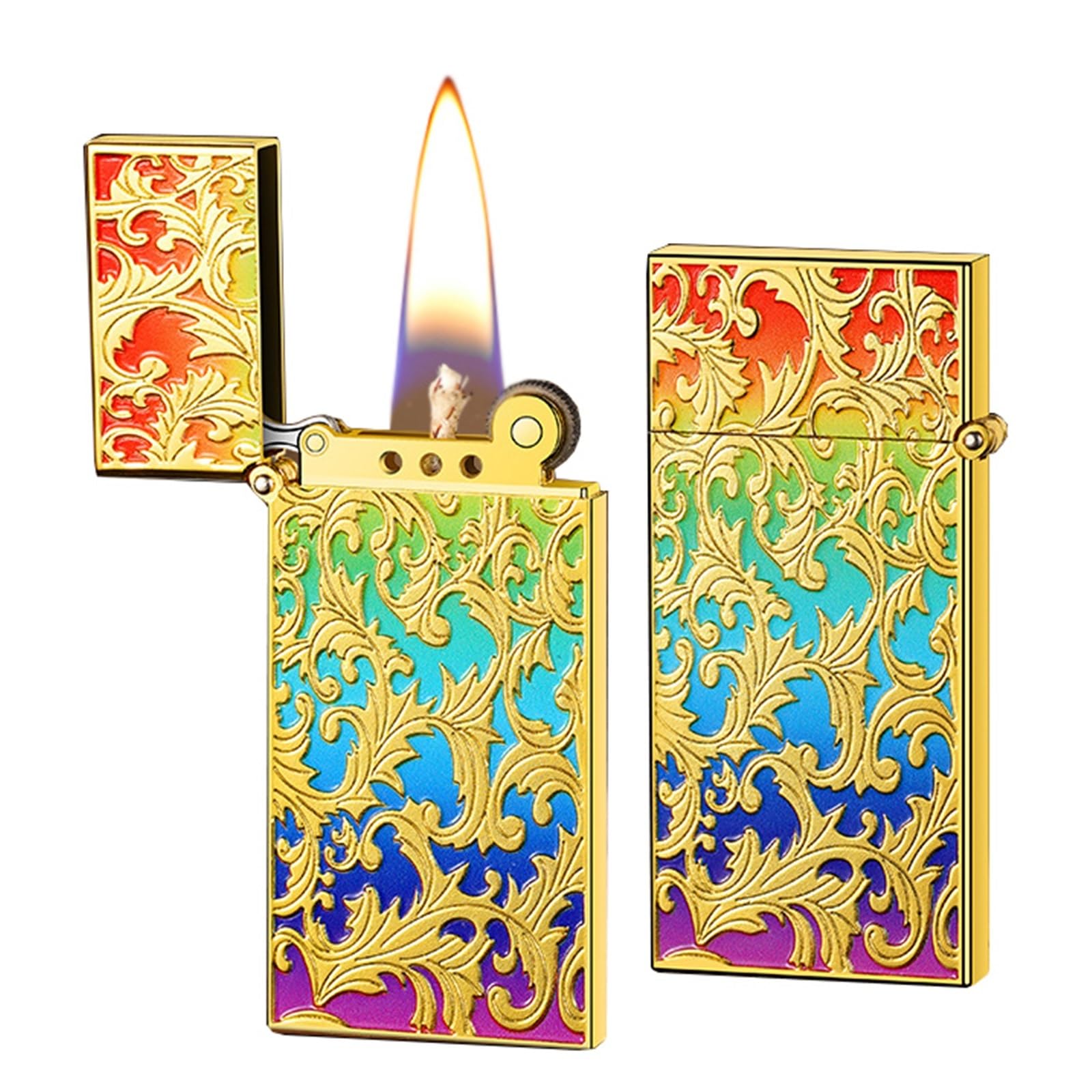 Encendedor de queroseno retro ultrafino con relieve y tapa abatible