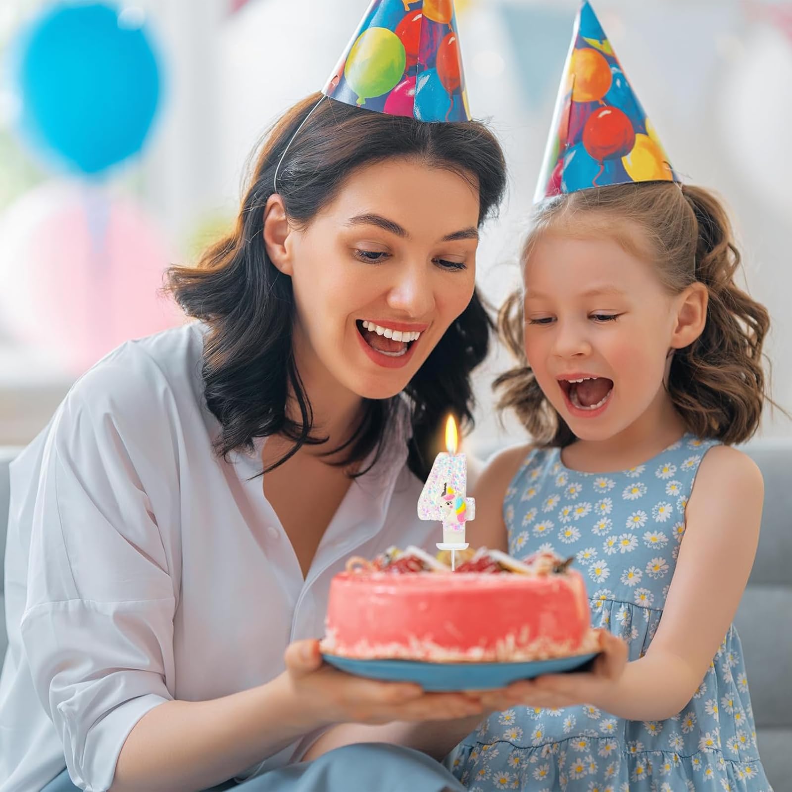 DazzJoy Świece urodzinowe z liczbą 4, świeca jednorożca 4 urodziny dziewczynka, jednorożec świeca urodzinowa 4. urodziny dziewczynka, jednorożec dekoracja tortu dekoracja urodzinowa 4 lata, świece z