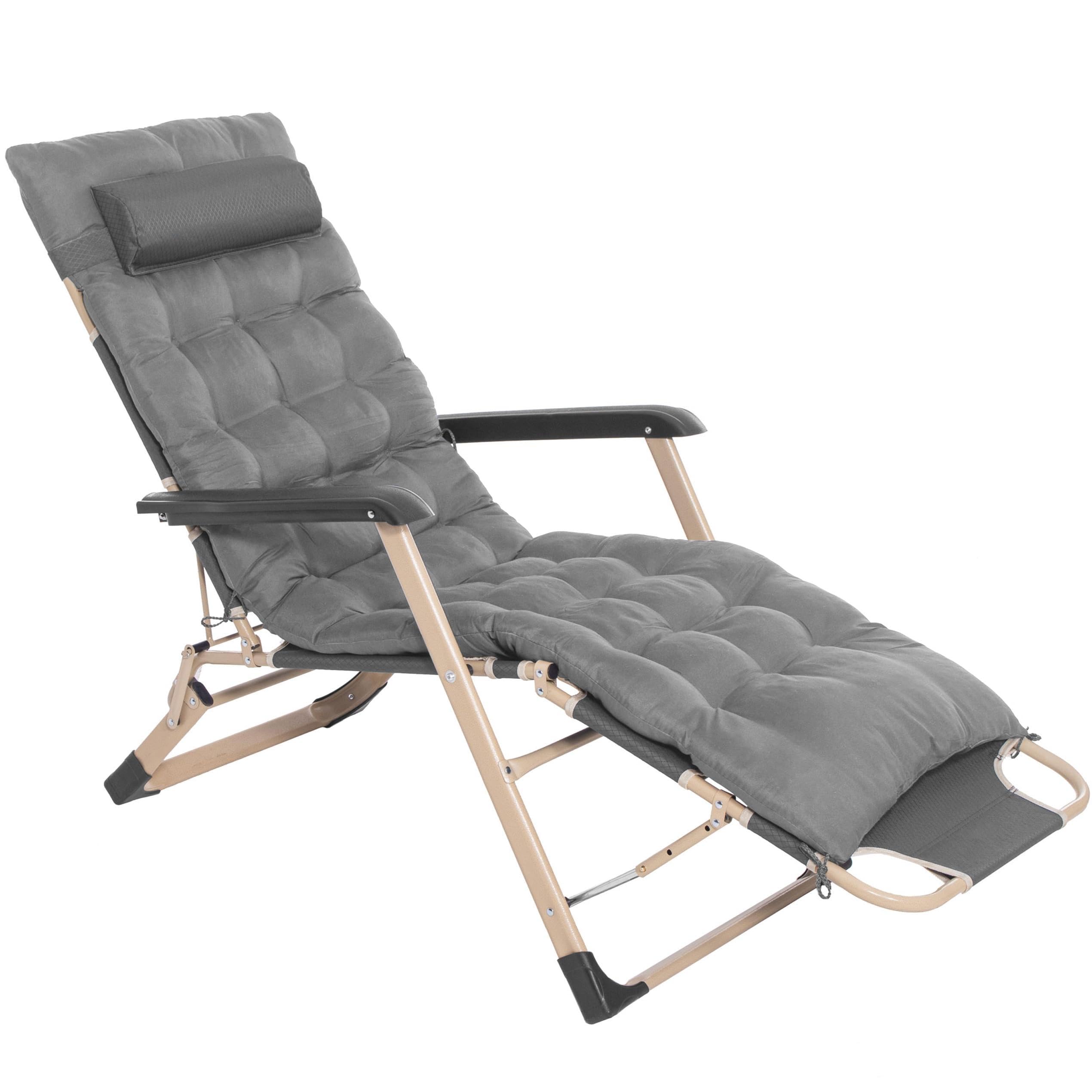 SPRINGOS Lettino da giardino pieghevole con poggiatesta e poggiapiedi, resistente alle intemperie, per giardino, balcone e terrazza, sedia a sdraio regolabile con cuscino e braccioli, 66 x 137 x 92 cm