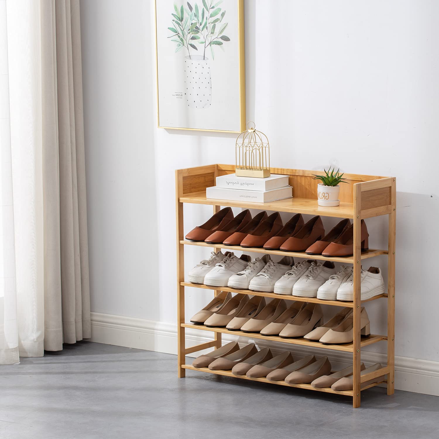 Suwoic Bamboo Shoe Rack Organizer, 5 Tier Shoe Shelf Storage Organizer, for Entryway, Hallway, and Closet (Nature)