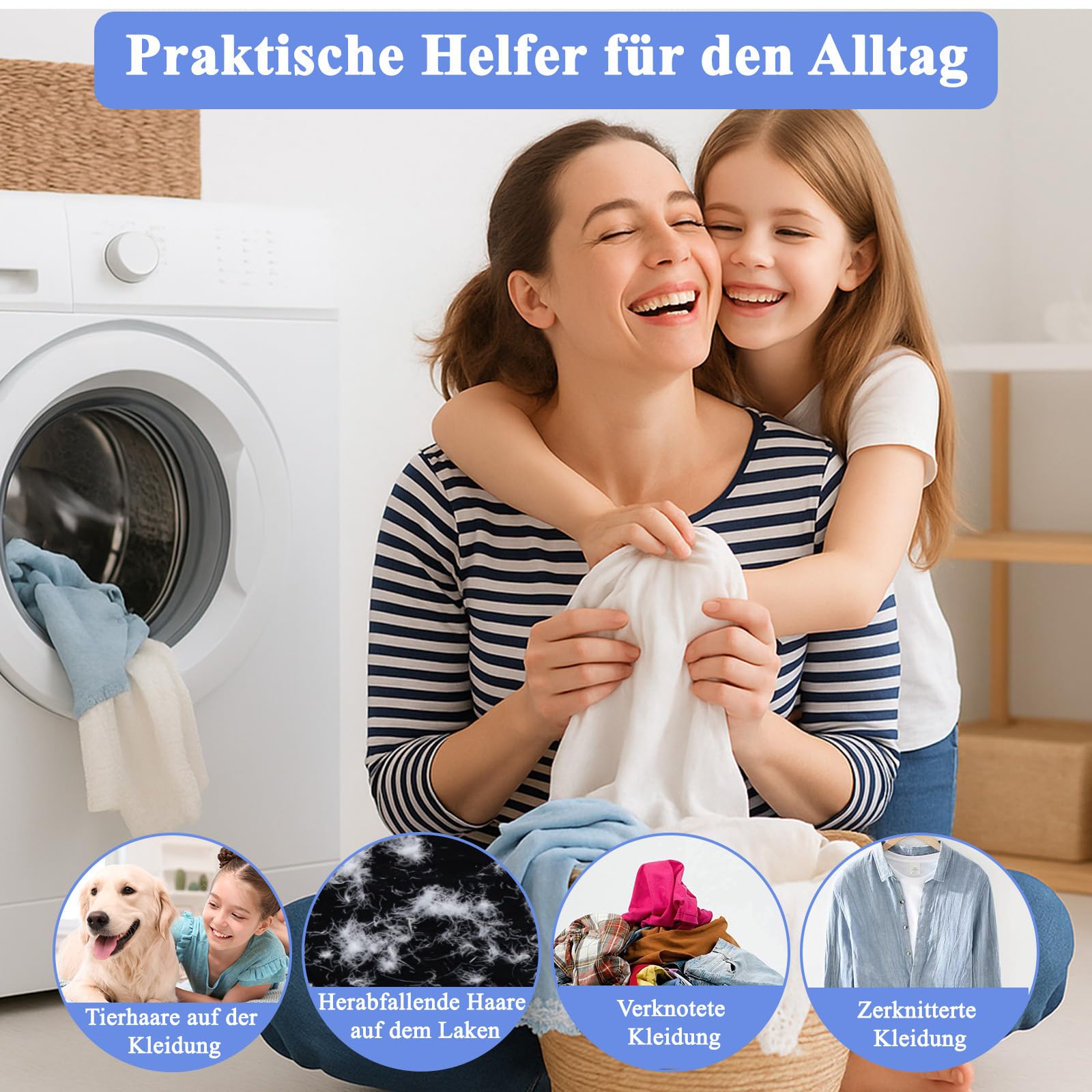 Boules Anti Poils pour Machine à Laver, 12 Boules Réutilisables Pour Linge Sans Poils et Sans Plis, Nettoie Linge et Entretient l'Appareil (Bleu) - 5