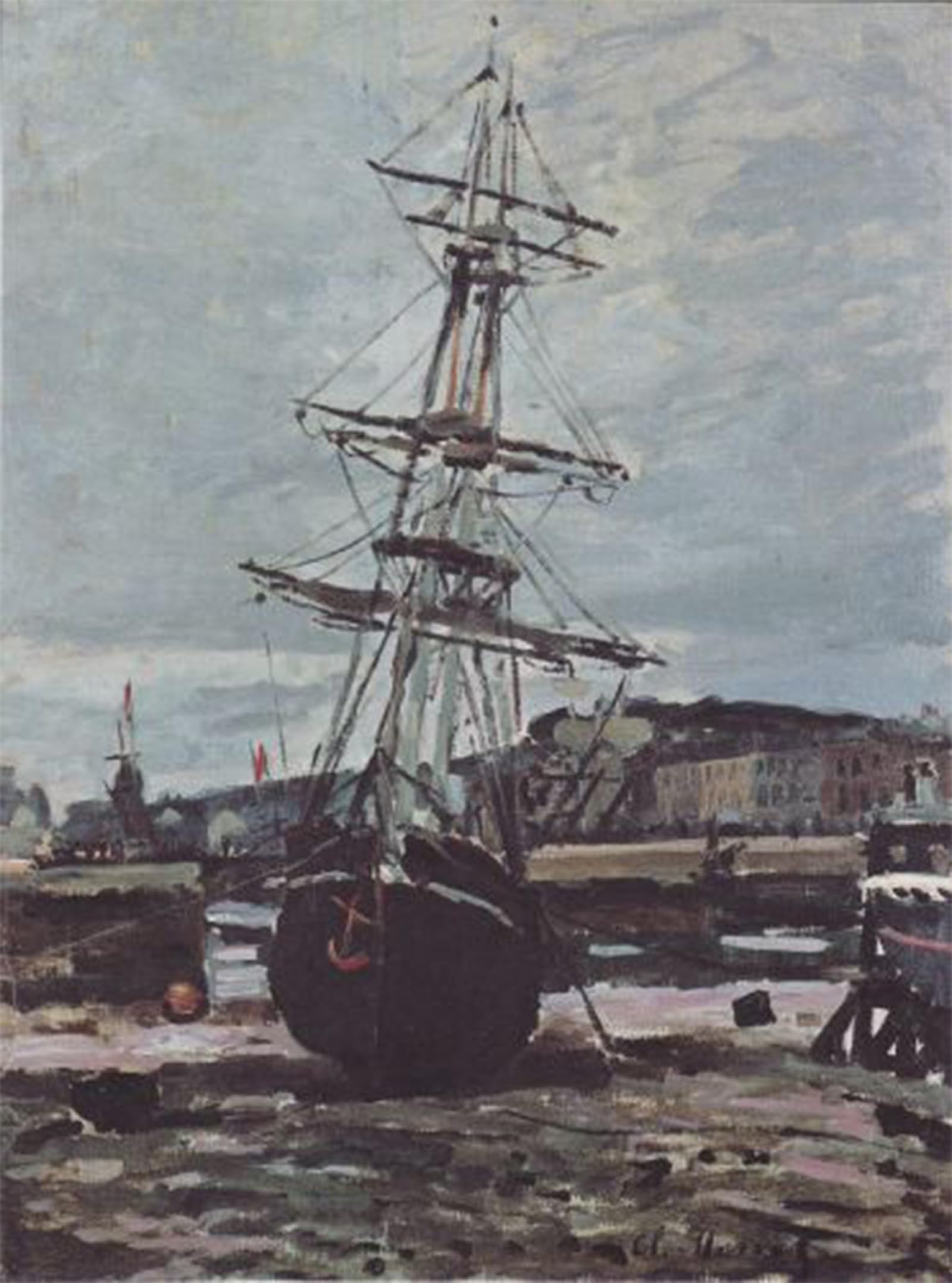 HRJUBWREE Oil Painting Prints on Canvas Painting Picture Gestrandetes Boot in Fécamp by Claude Monet Artwork Canvas Prints for Office Decor 60x90cm