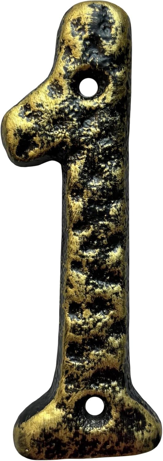 4-Inch High Cast Iron Home Address House Numbers or Mailbox Number - Unique Bronze Finish, Hammered Design/Number 1