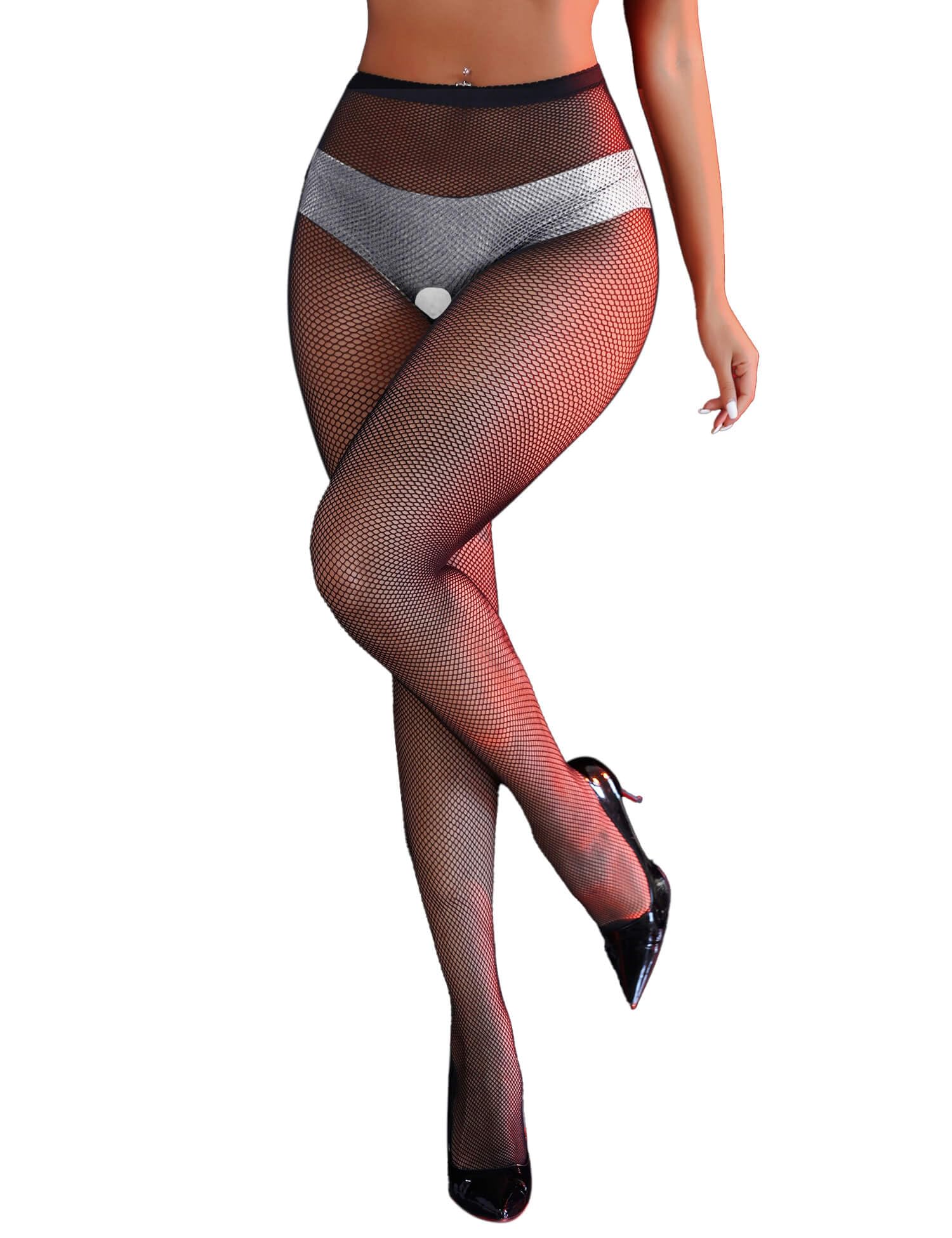 ohyeahlady Strumpfhosen Damen Ouvert Große Größen Sexy Schwarz Netzstrumpfhose Elastisch Hohe Taille Schenkelhohe Strümpfe Fishnet Stockings Pantyhose Cosplay Netzstrümpfe(Schwarz-Ouvert,3XL-5XL)
