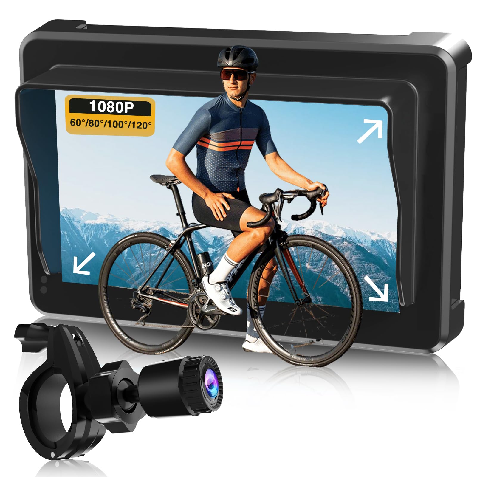 PARKVISION Specchio Retrovisore per Bicicletta con Telecamera Posteriore - 4 Angoli Regolabili (120°/100°/80°/60°), Batteria 10000 mAh, Schermo 4.3", Antivibrante - Sicurezza per Ciclisti