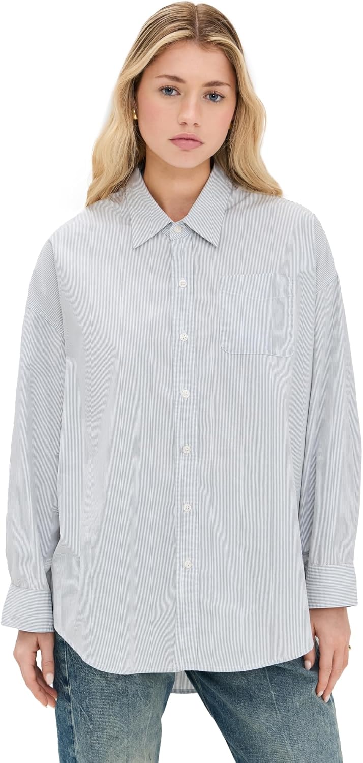Amazon.com: R13 Women's Drop Neck Oxford Shirt, Blue/White