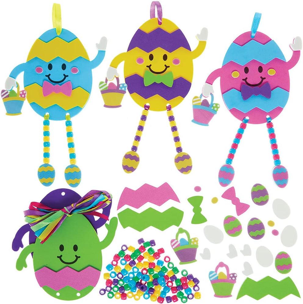 Baker Ross FX528 Easter Egg Kits with Hanging Paws Easter Egg Dangly Leg Kits - Pack of 5, Beaded Easter Decoration Kit for Kids