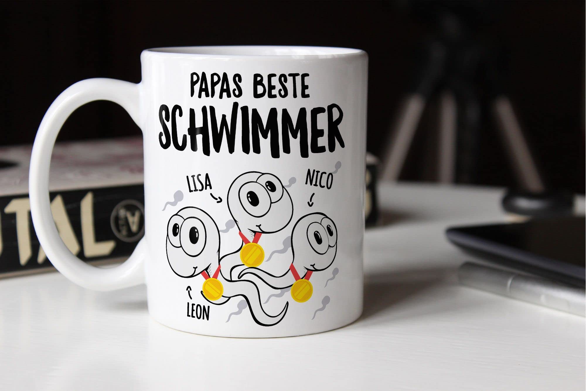 Moonworks Kaffeetasse – Lustiger Vatertagsspruch 'Danke Papa, Dass Du Getroffen Hast'