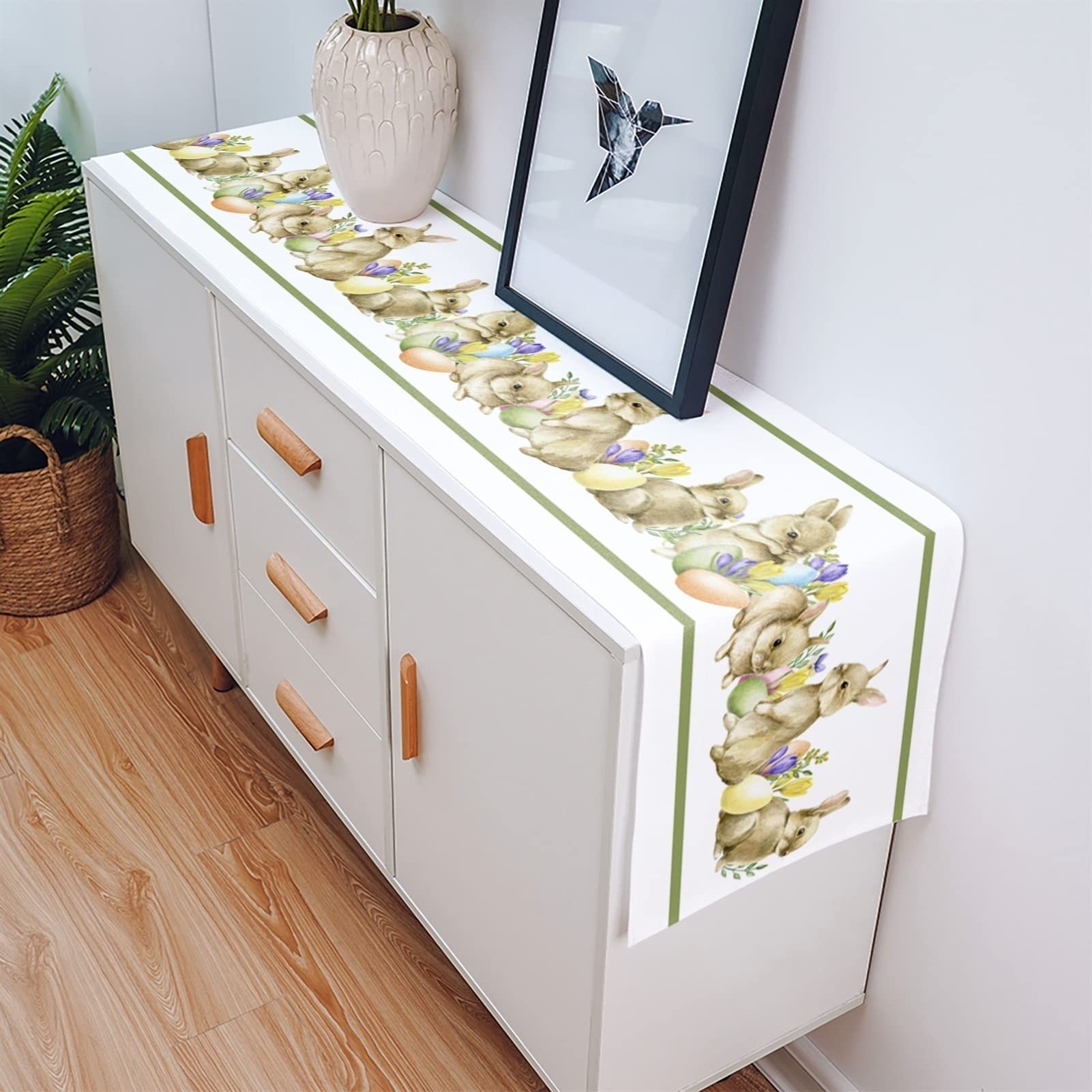 Elegante y lujoso camino de mesa de conejo de Pascua, decoración de fiesta, moderno, para vacaciones, boda, comedor, mantel decorativo (LXM11181, 46 x 183 cm)