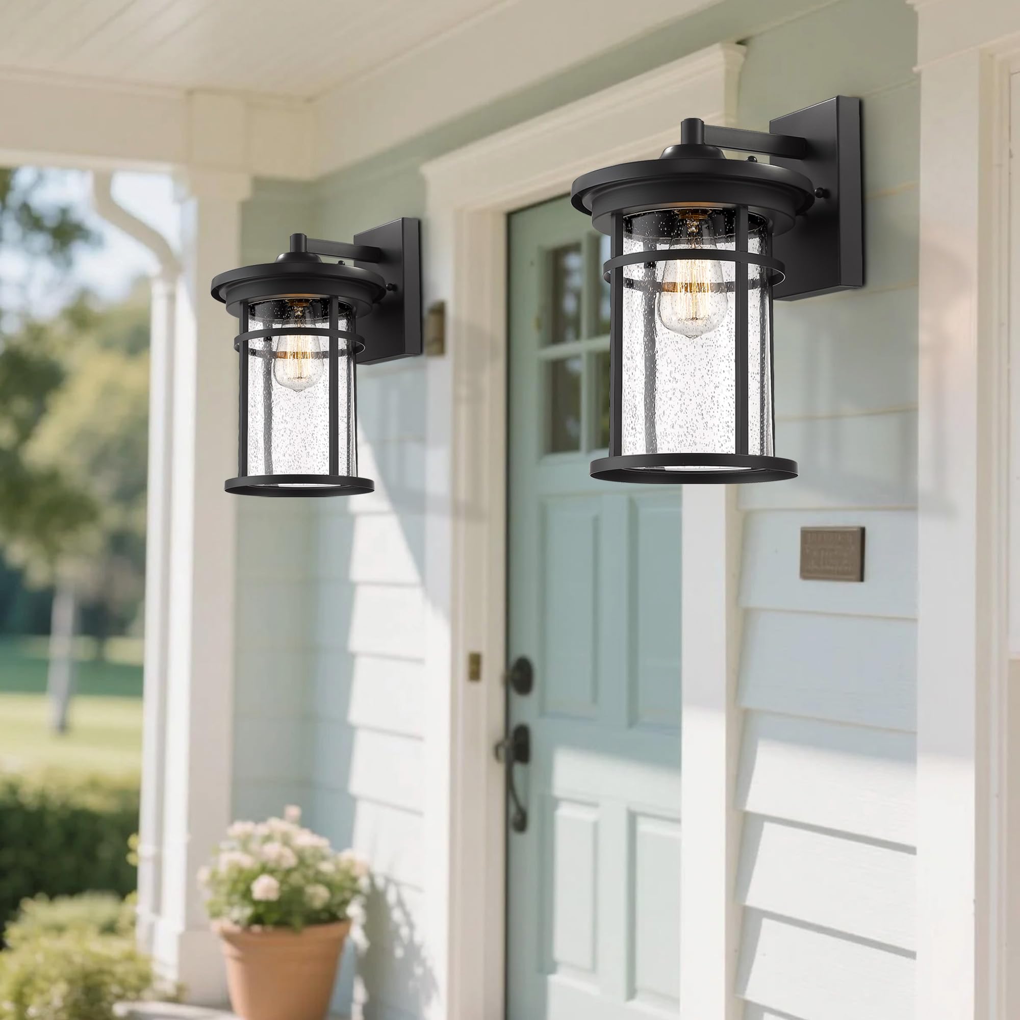 Casia Appliques murales d'extérieur - Lanterne murale d'extérieur - Luminaire mural extérieur - Lampes murales d'extérieur pour terrasse, porche, jardin, balcon (noir, 35,8 cm de hauteur)