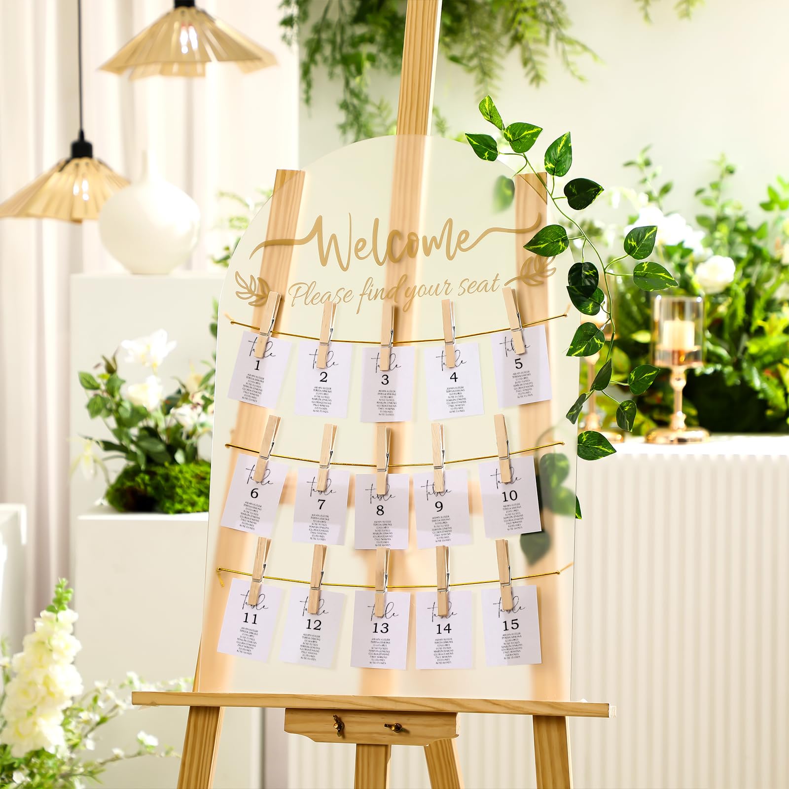 Wedding Seating Chart Board 24 x 18 Inch Frosted Acrylic Find Your Seat Decal Find Your Seat Sign Blank Seating Chart Display with 3 Ropes and 20 Wooden Clips for Wedding Reception