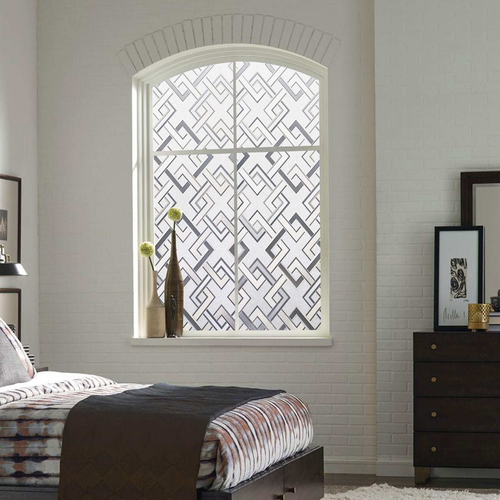 Fensterfolie, statische Vinyl, 3D-Sichtschutzfolie, dekorative Glasabdeckung, nicht klebend, UV-blockierend, abnehmbar, quadratisch, für Büro, Schlafzimmer, Wohnzimmer (90 x 200 cm)