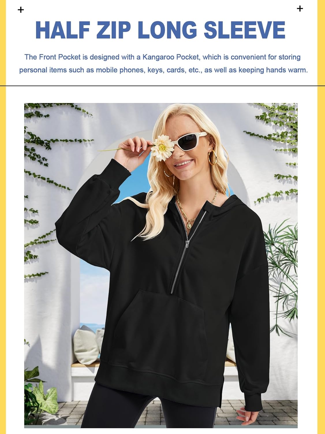 AIMILIA Women's Half Zip Hoodie, Y2K Oversized Sweatshirt with Pockets, Casual Loose Fit Pullover Tops, Fall Winter Outfits - Image 4