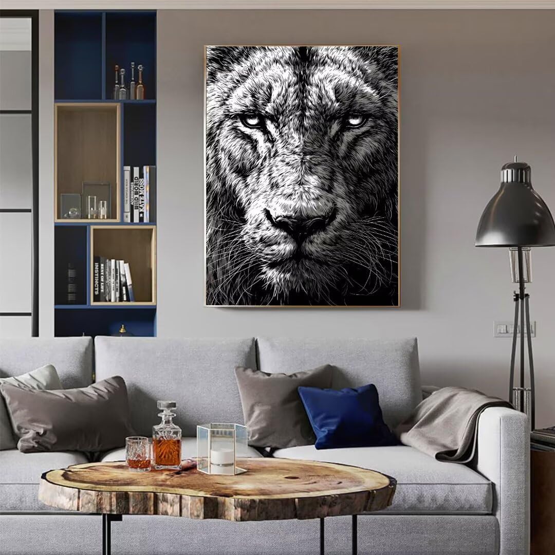 Diamond Painting Set für Erwachsen, 5D Diamond Painting Tierlöwe Diamant Painting Bilder Kinder, DIY Diamond Painting Bastelset für Wohnzimmer und Schlafzimmer Wanddeko, Geschenk 80x120cm R-1138