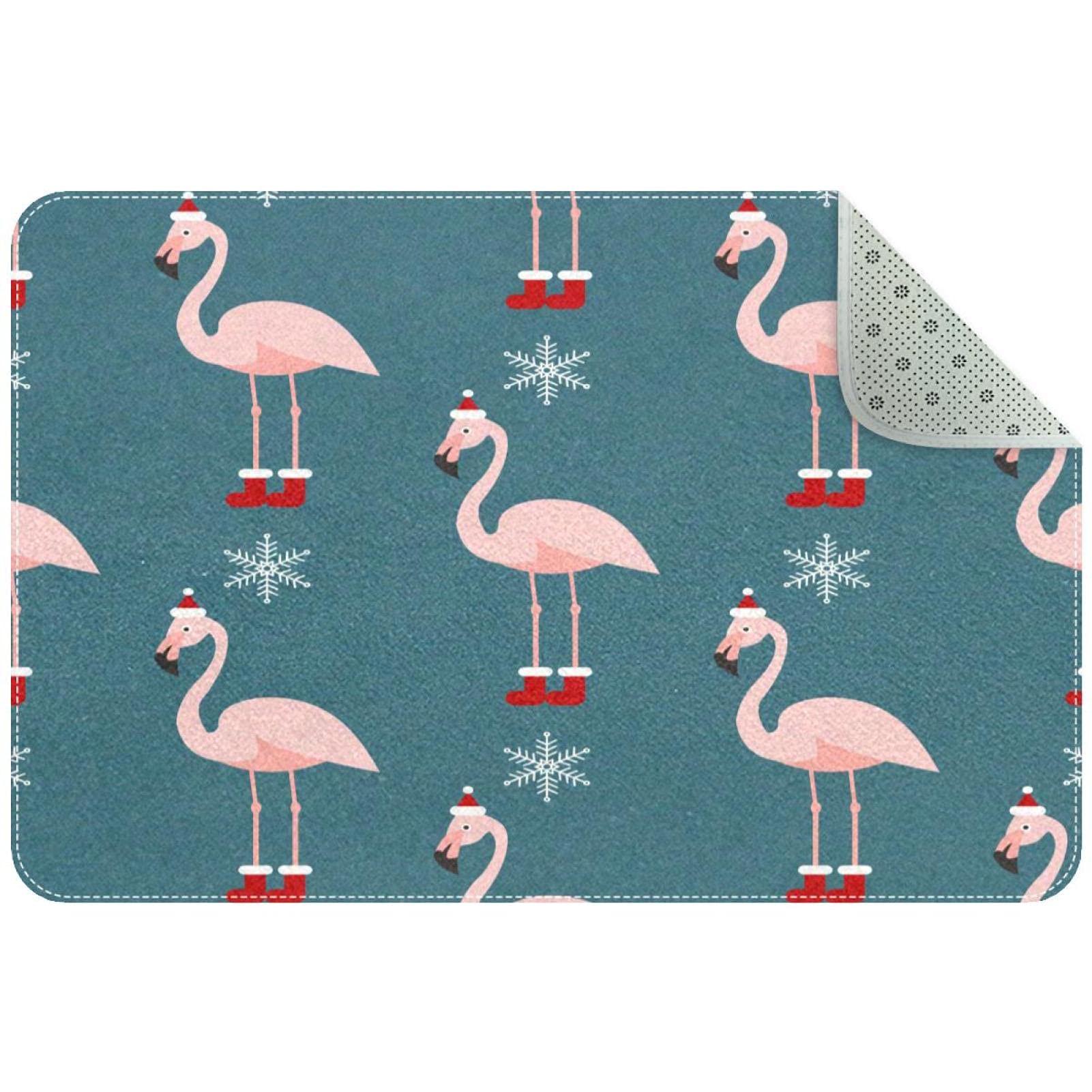 Tapis d'entrée antidérapant pour porte d'entrée avec motif flamant rose de Noël