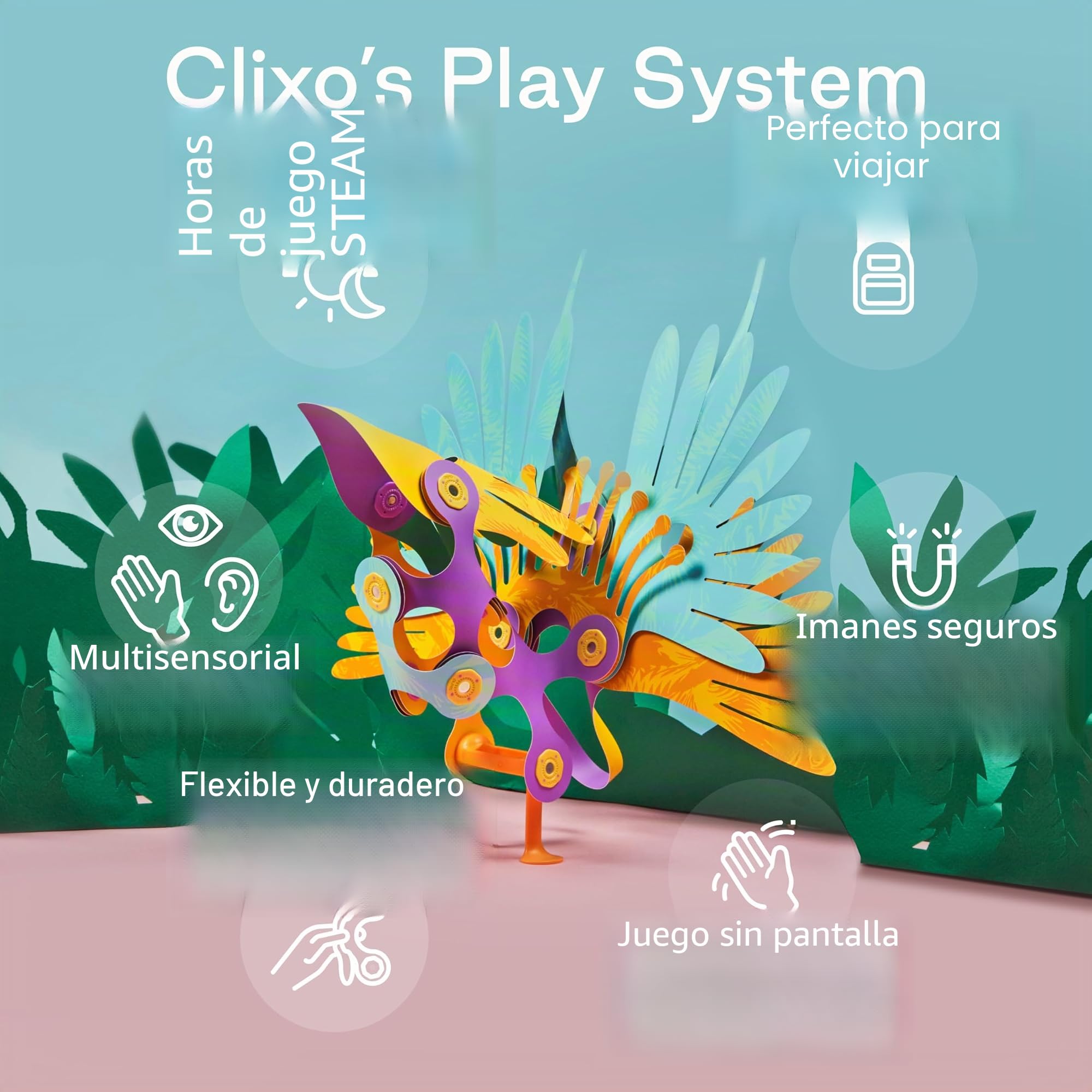 Clixo Tropical Birds Pack 22 Piezas. Juego de Construcción Magnético Steam con Mecanismo Personalizado de Batido de Alas para Juego Creativo, Edades 6+
