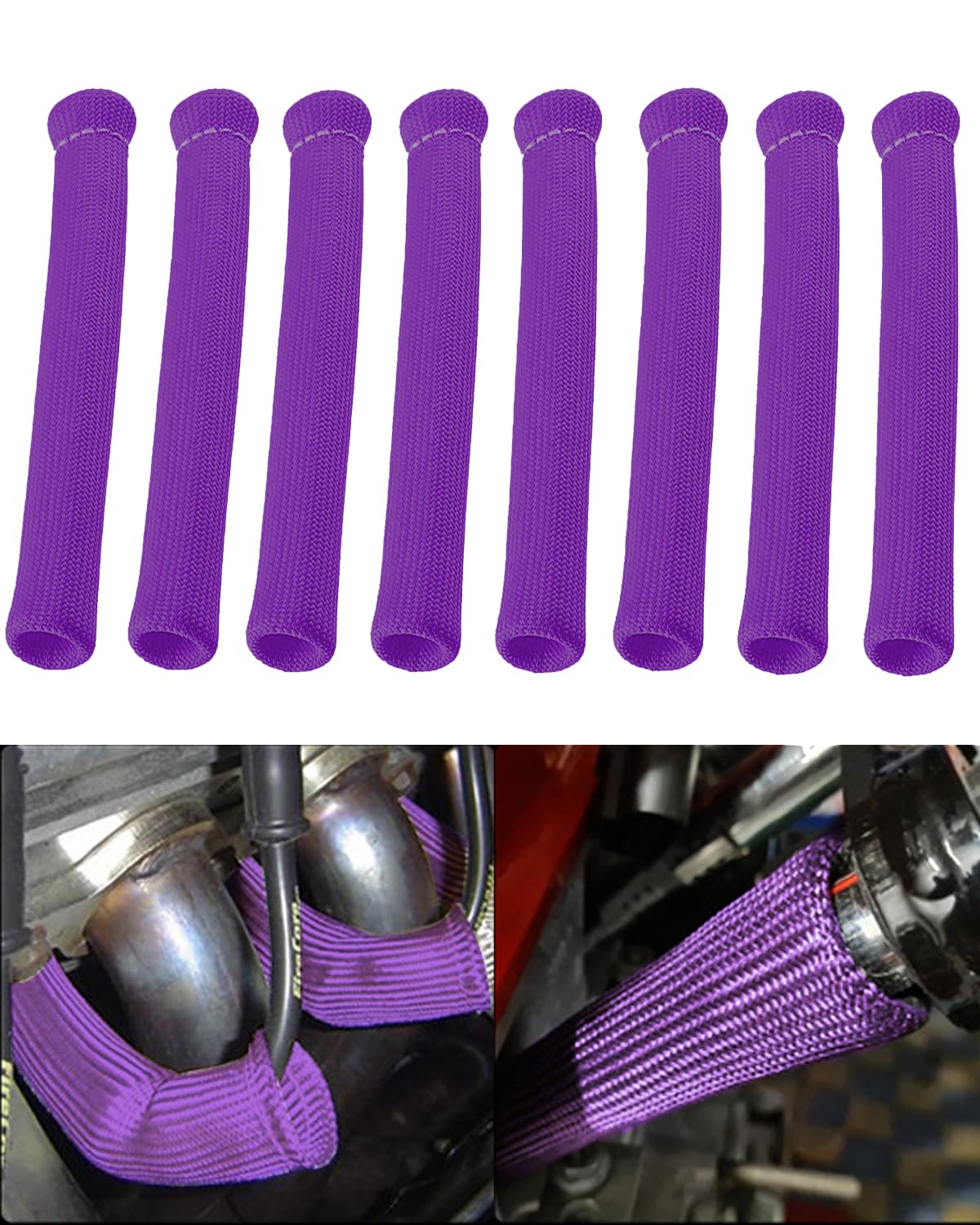 Spark Plug Wire Cover Replacement - 8 PCS 2500° Spark Plug Heat Sleeve, 6 Inches Spark Plug Wire Heat Shield Boots Protector Protection for LS1 / LS2 SBC BBC 350 454 Car Truck, Purple