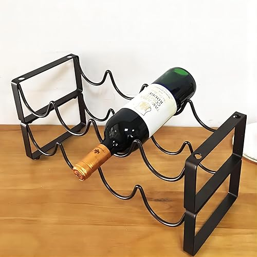 Miniatura 4 de REDANT Estante de vino apilable de 2 niveles para encimera, soporte de botella de vino de metal, pequeño organizador de almacenamiento de vino para