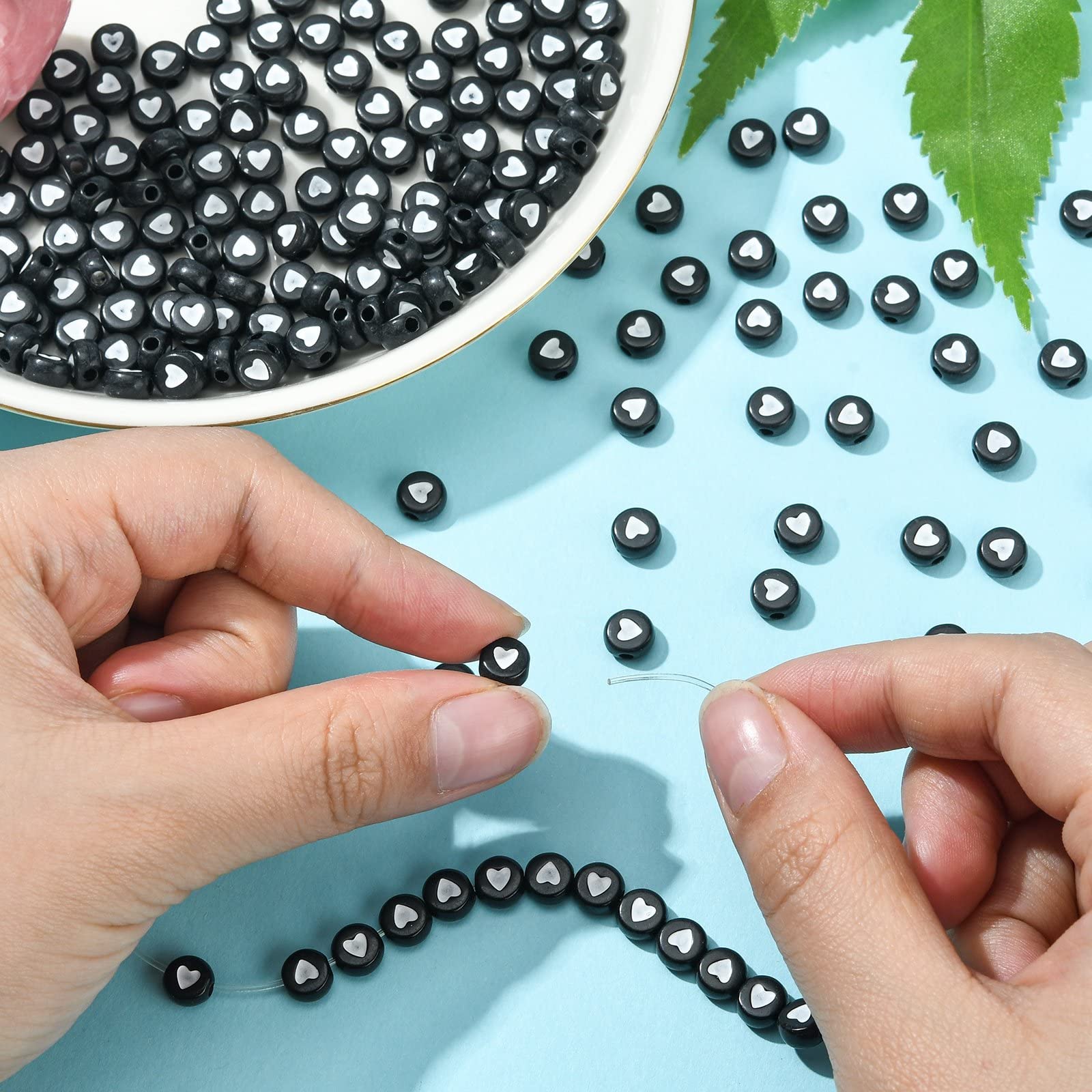 DanLingJewelry 200pcs Black Acrylic Heart Beads - Flat Round, Mini Disc, Coin, Pony for DIY Jewelry Making - Image 4
