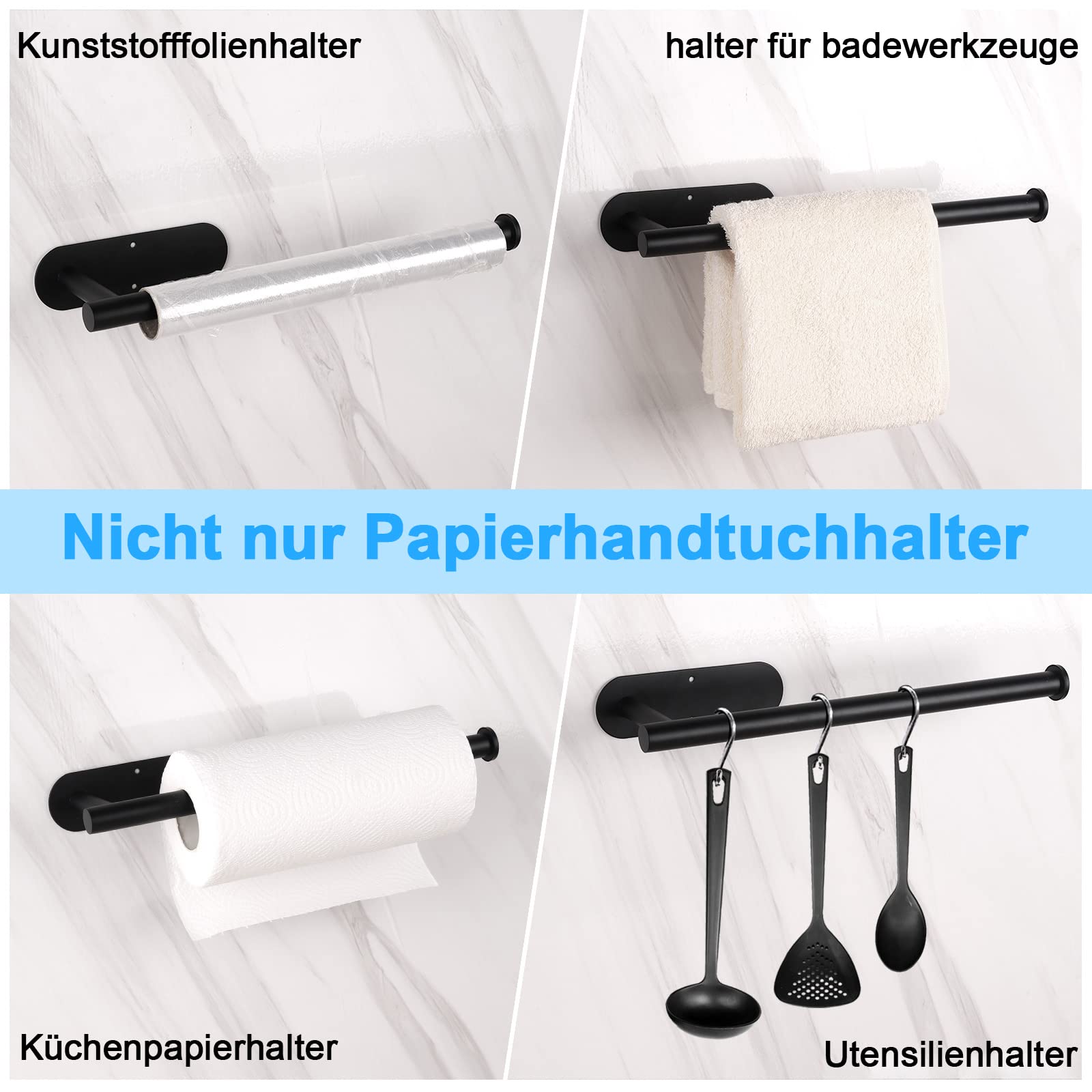 EDELREITER Portarotolo Da Cucina Senza Foratura | In Acciaio Inox, Fissaggio A Incastro, Antiscivolo, Per Zewa E Rotoli Standard - 3