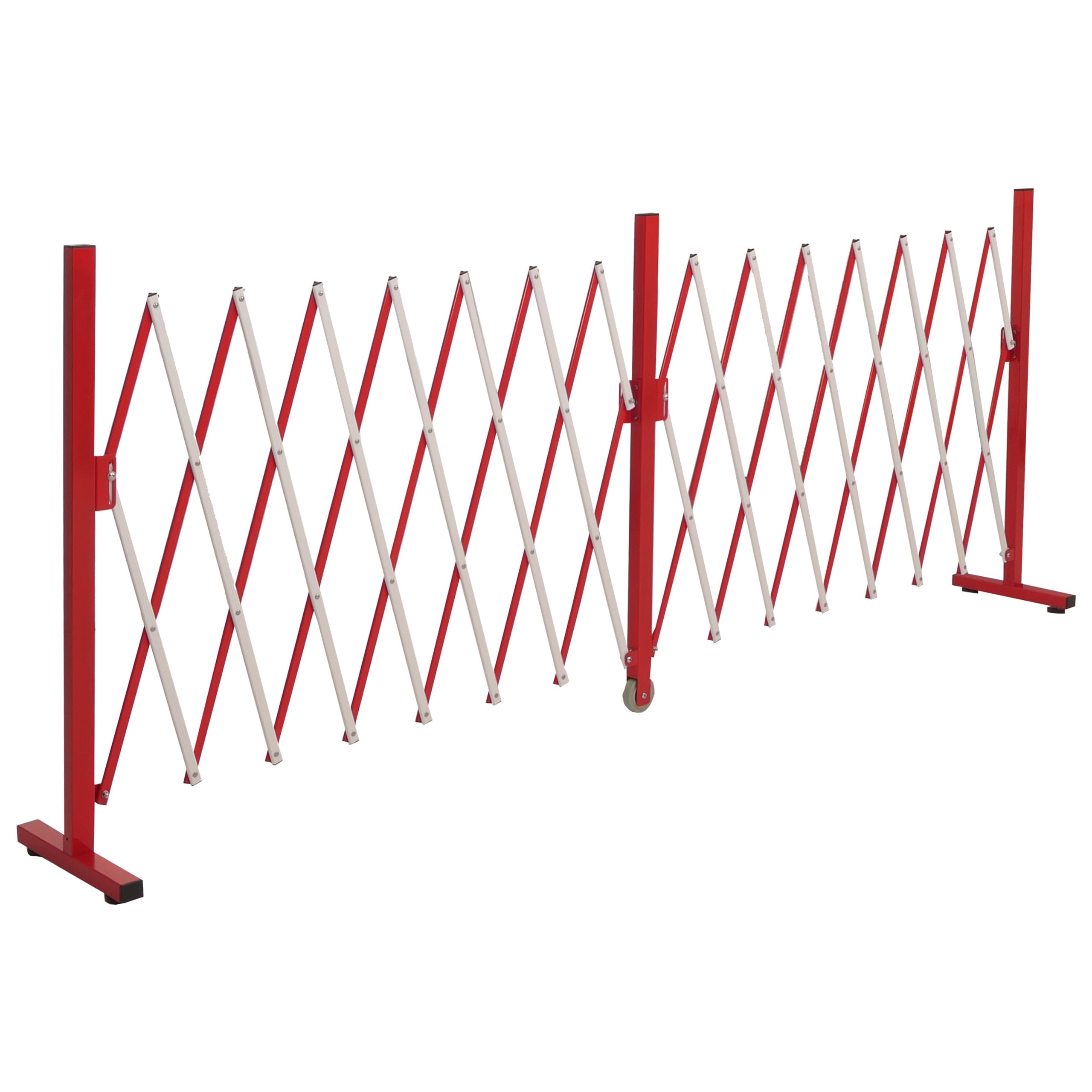 Mendler Alu Absperrgitter HWC-B34 ausziehbar 103x53-411cm - rot-weiß | Zaun, Schutzgitter, Scherengitter, Trenngitter