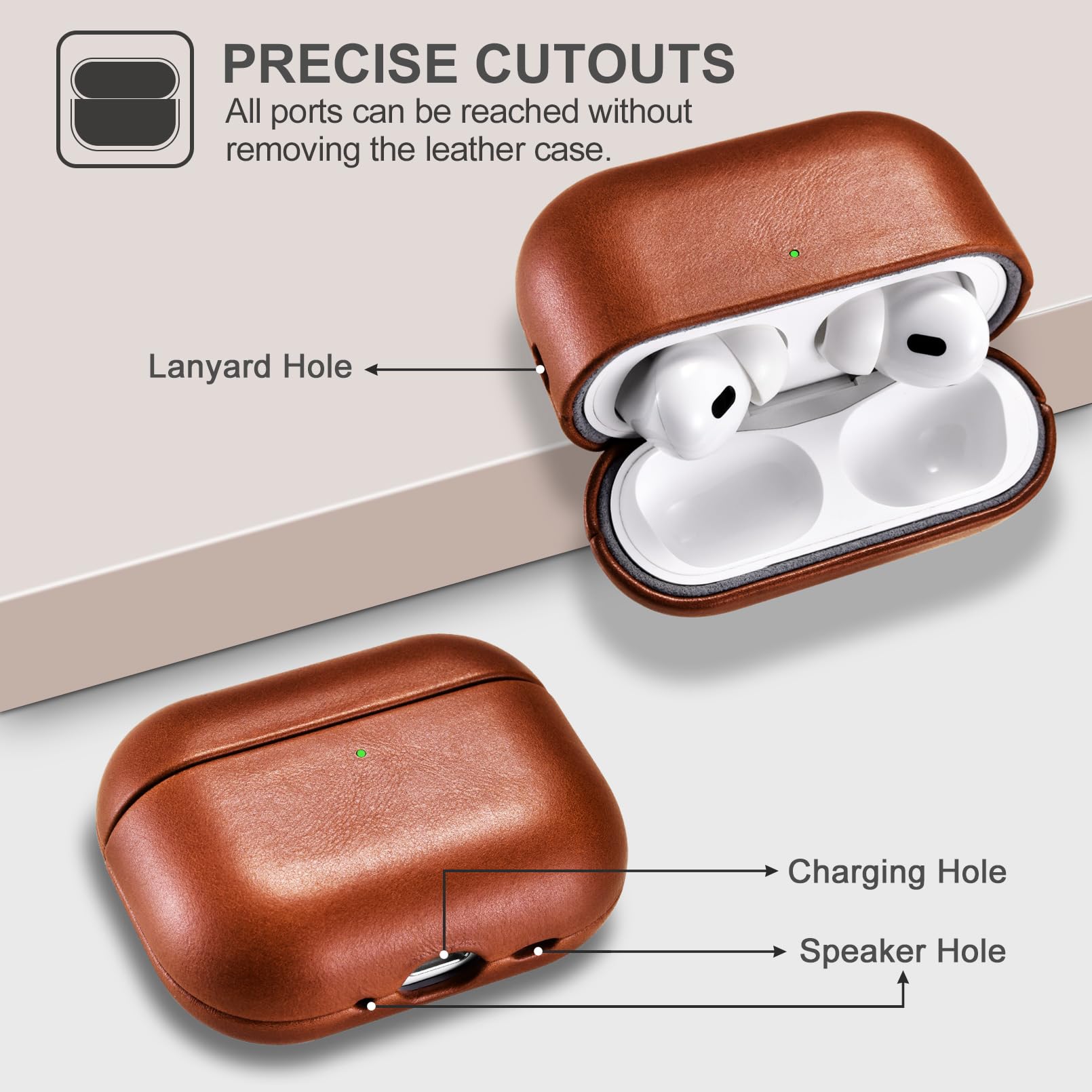 Etui z skóry na AirPods Pro 3 2025, ICARER Premium Etui ochronne z prawdziwej skóry o odporności na wstrząsy do etui ładowarki słuchawk Apple AirPods Pro 3 z obsługą ładowarki bezprzewodowej-Brązowy
