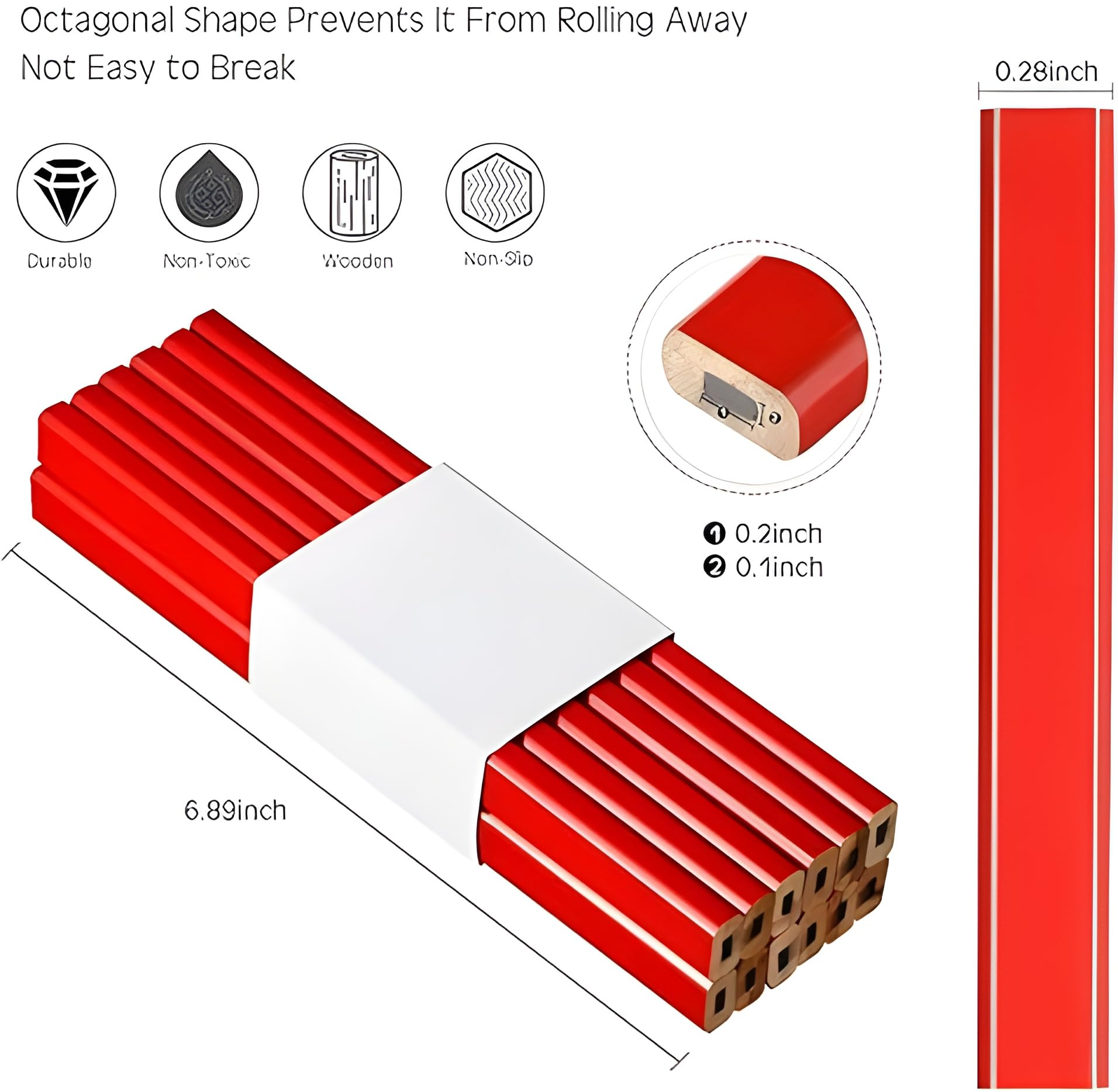 Bexter Carpenter Pencil Set with Sharpeners – 20 Red Flat Woodworking Marking Tools + 2 Sharpeners for Construction, Carpentry, Framing & DIY — Amazon image 9