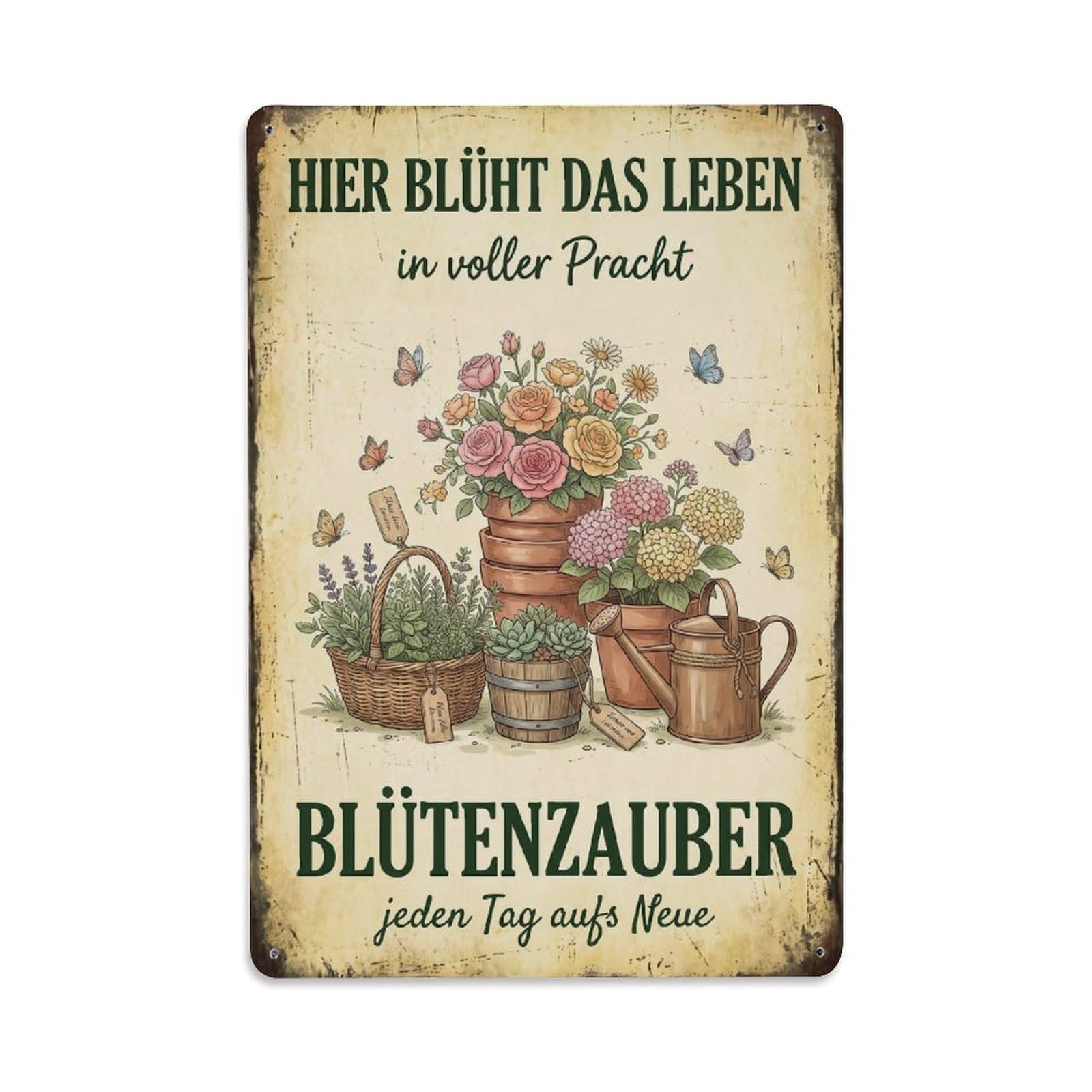 Vintage Funny Garden Life Blooms Rustic Gate Organic Metal Tin Sign Plaque Wall Decor for Cafe, Club Bar, Office, Garden Metal Poster 8x12Inch