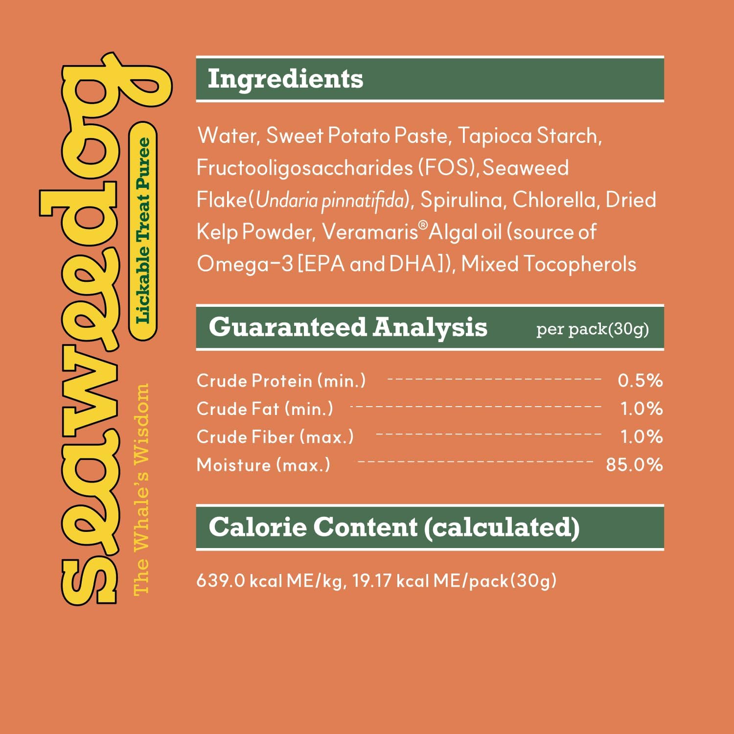 Lickable Purée Tubes, Vegan Squeeze Treats, Meal Topper for Picky Eaters, Vegan Seaweed Blend, Individually Wrapped 30g, Canned Pumpkin Puree Dog Alt
