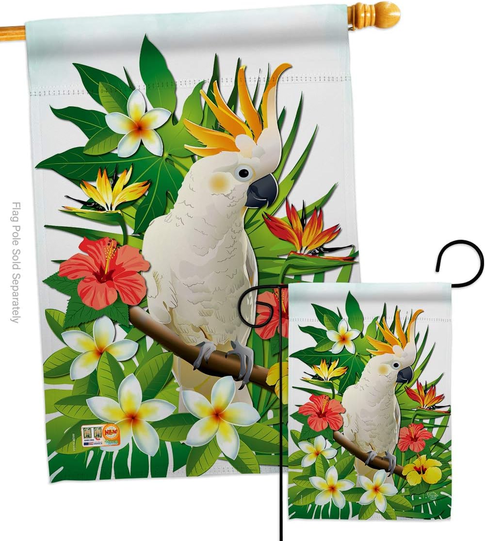 Tropical Cockatoo House Flag Summertime Ocean Beach Seashells Pineapple Outdoor Summer Aloha Small Decorative Gift Yard Banner Double-Sided Made In USA 28 X 40