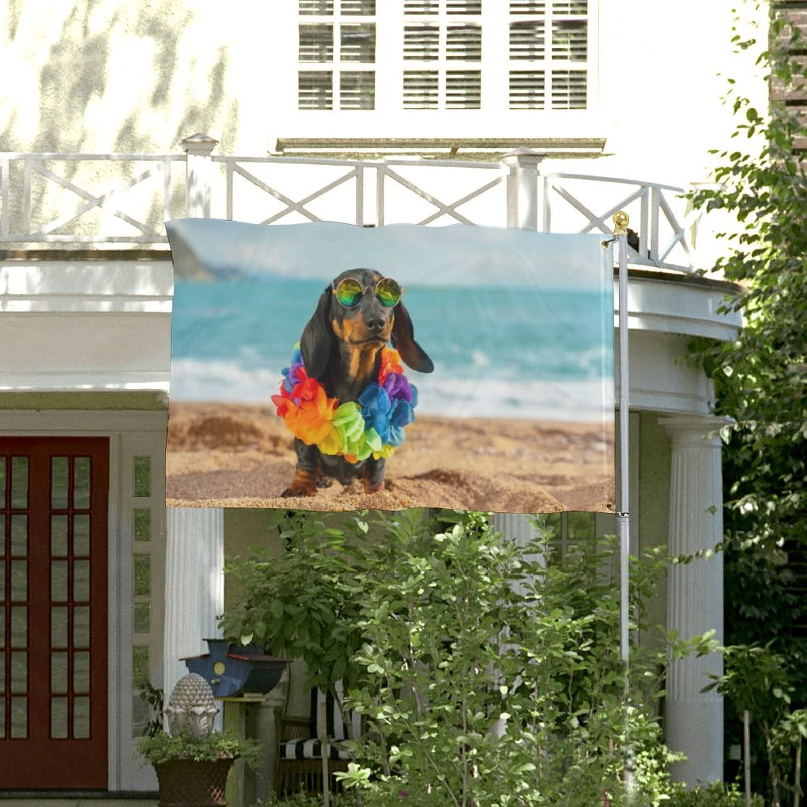 NIBABA Bandiera decorativa da giardino, adorabile bassotto con stampa di cane marrone chiaro, per tutte le stagioni, festa di benvenuto e cortile