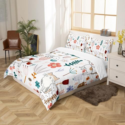 Vista 105 de Feelyou Funda de edredón de perro de dibujos animados, juego de ropa de cama para niños y niñas, perros y flores, funda de edredón con plantas Multi