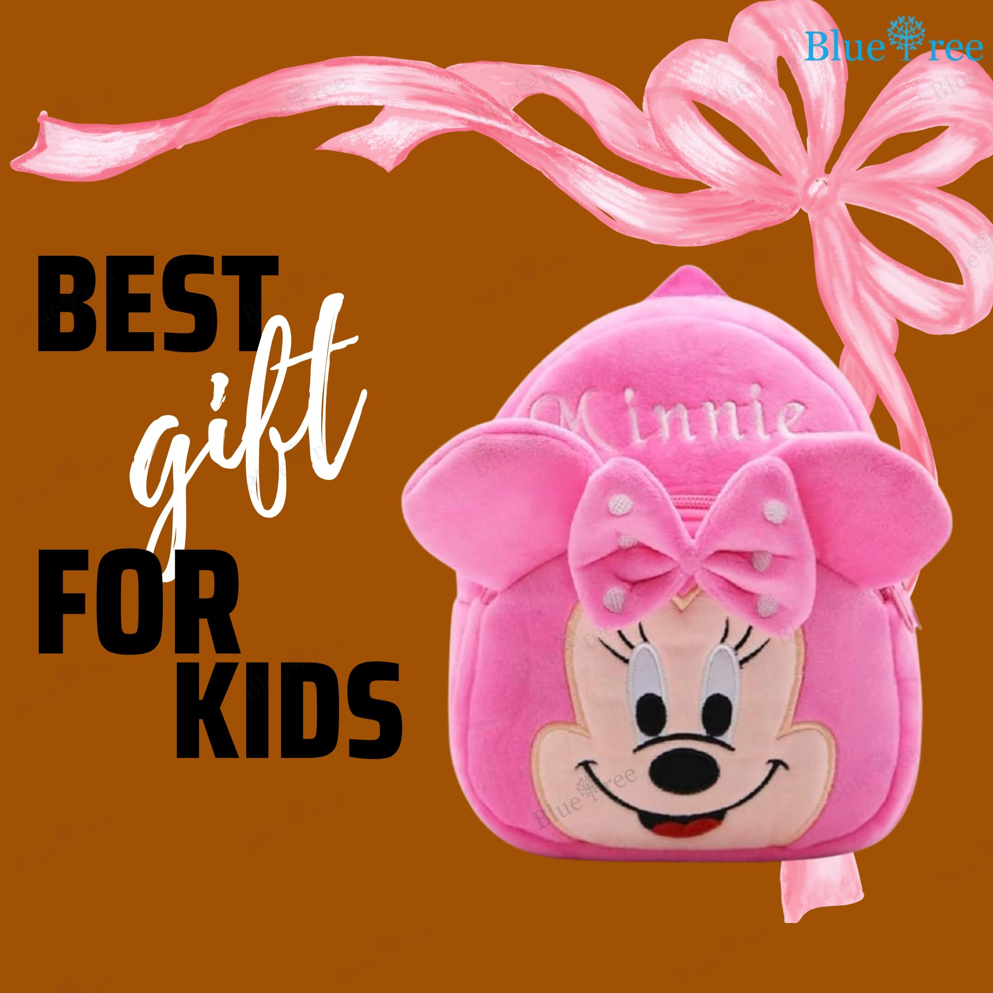 blue tree School Bag for Cute Kids for (1-6 Years), Preschool Soft Plush Pink Minnie Bag for toddlers, Mini Cartoon Backpack for Baby Boys and Girls 3