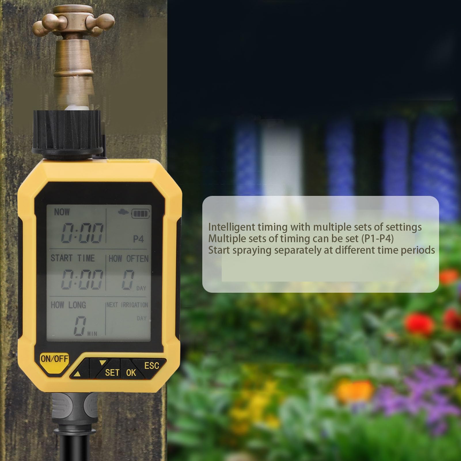 Bewässerungscomputer mit Regen-Sensor, 4 Programmierbare Zeitpläne, ABS und Messing Material, Automatische Gartenbewässerung für Rasen und Garten