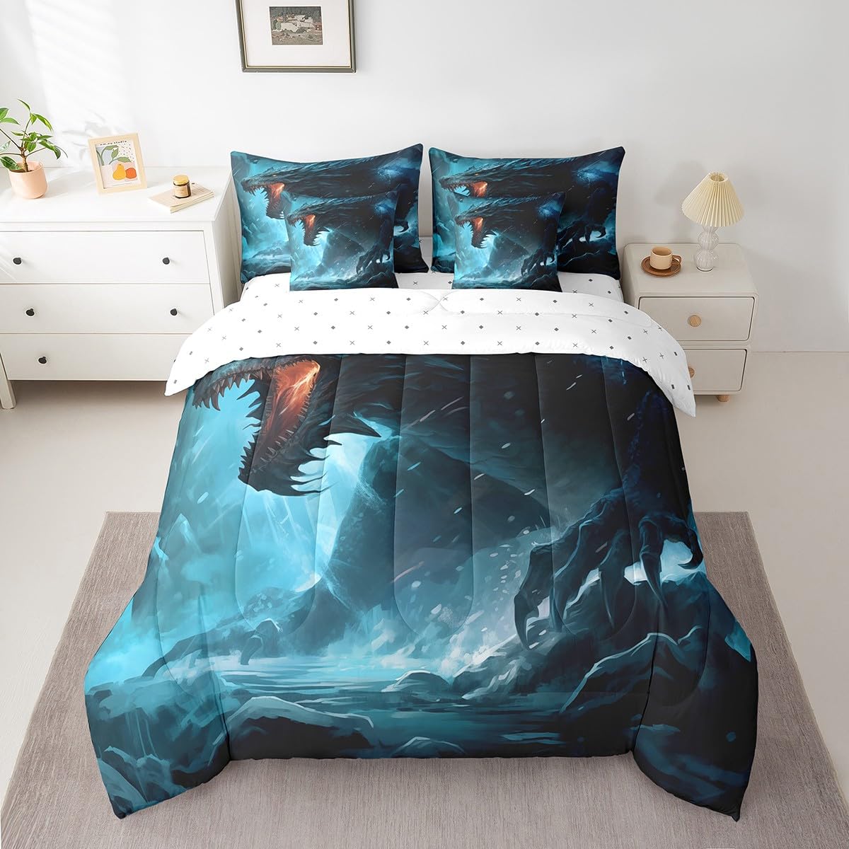 Feelyou Monster Bed in a Bag 3D Animal Printed Comforter Set with Sheets for Kids Boys Girls Monster Theme 7 Piece Bedding Set Lightweight Bed Set Twin Size